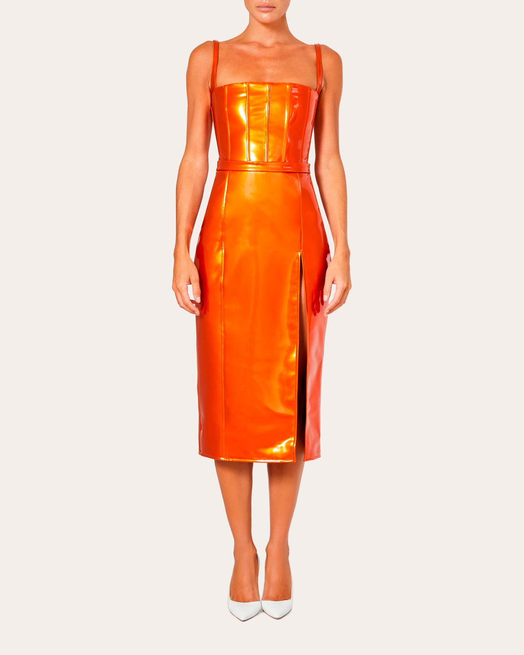 High-Waisted Patent-Vinyl Midi Skirt