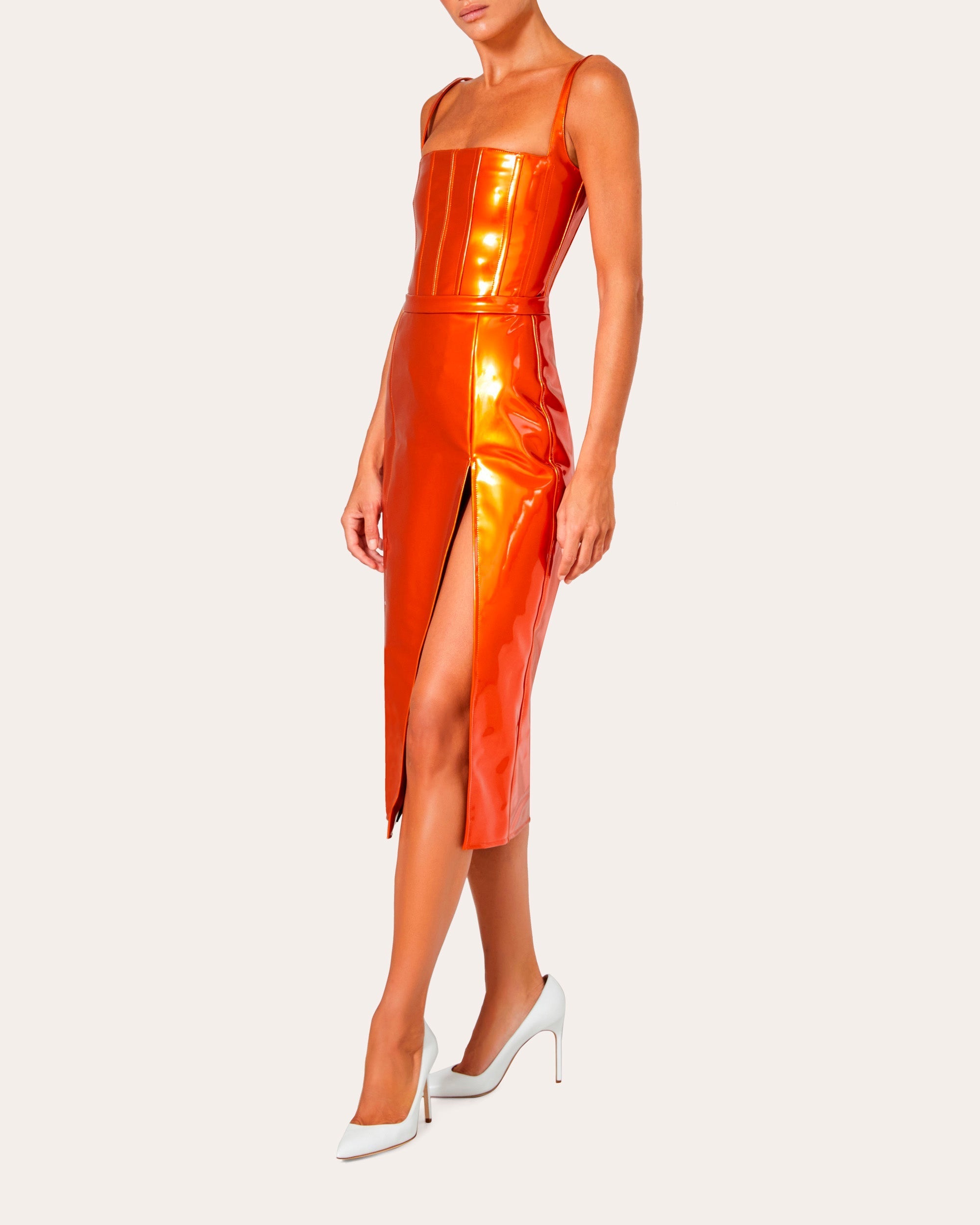 High-Waisted Patent-Vinyl Midi Skirt