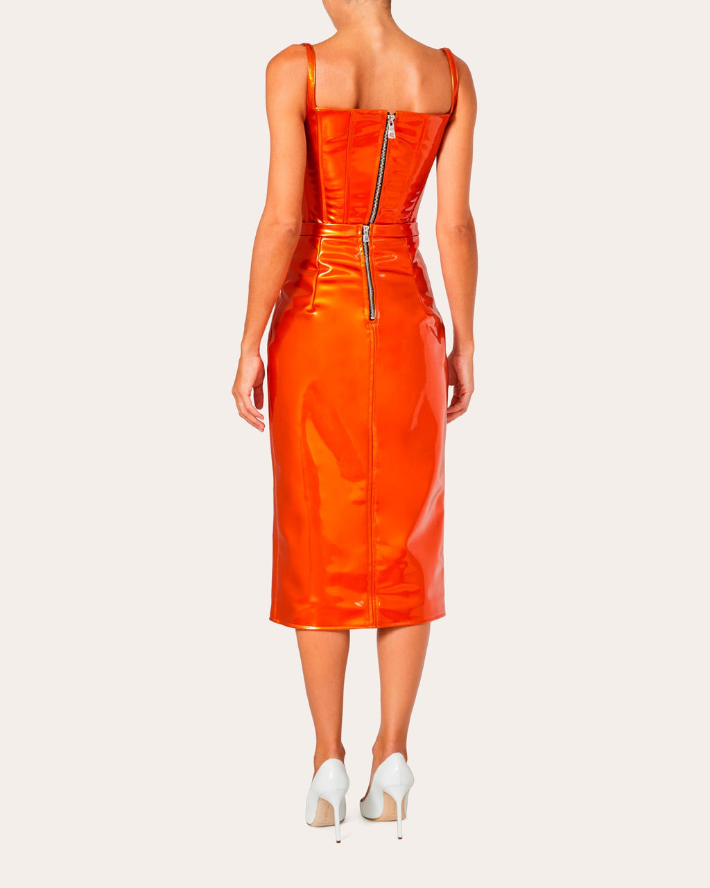 High-Waisted Patent-Vinyl Midi Skirt