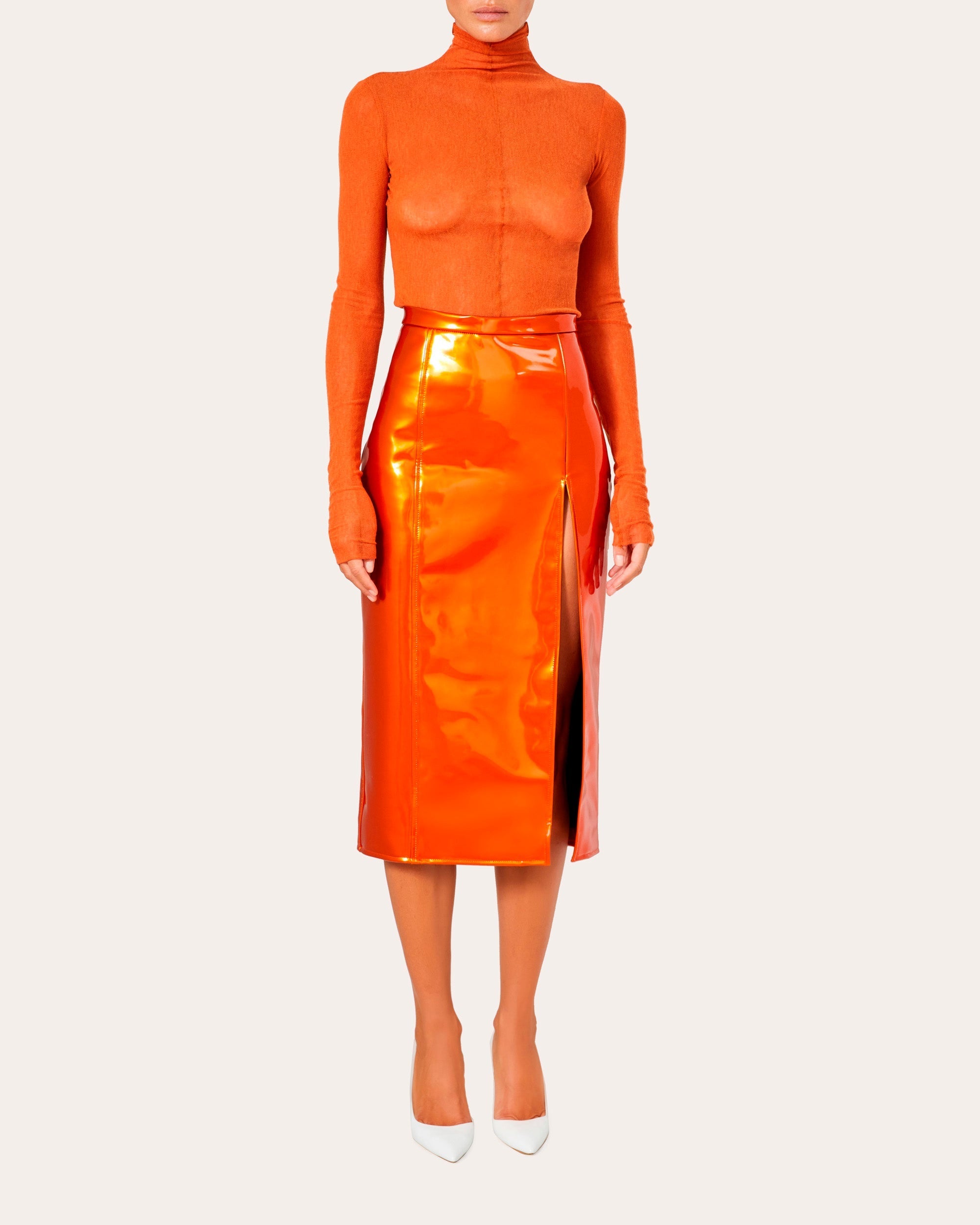 High-Waisted Patent-Vinyl Midi Skirt