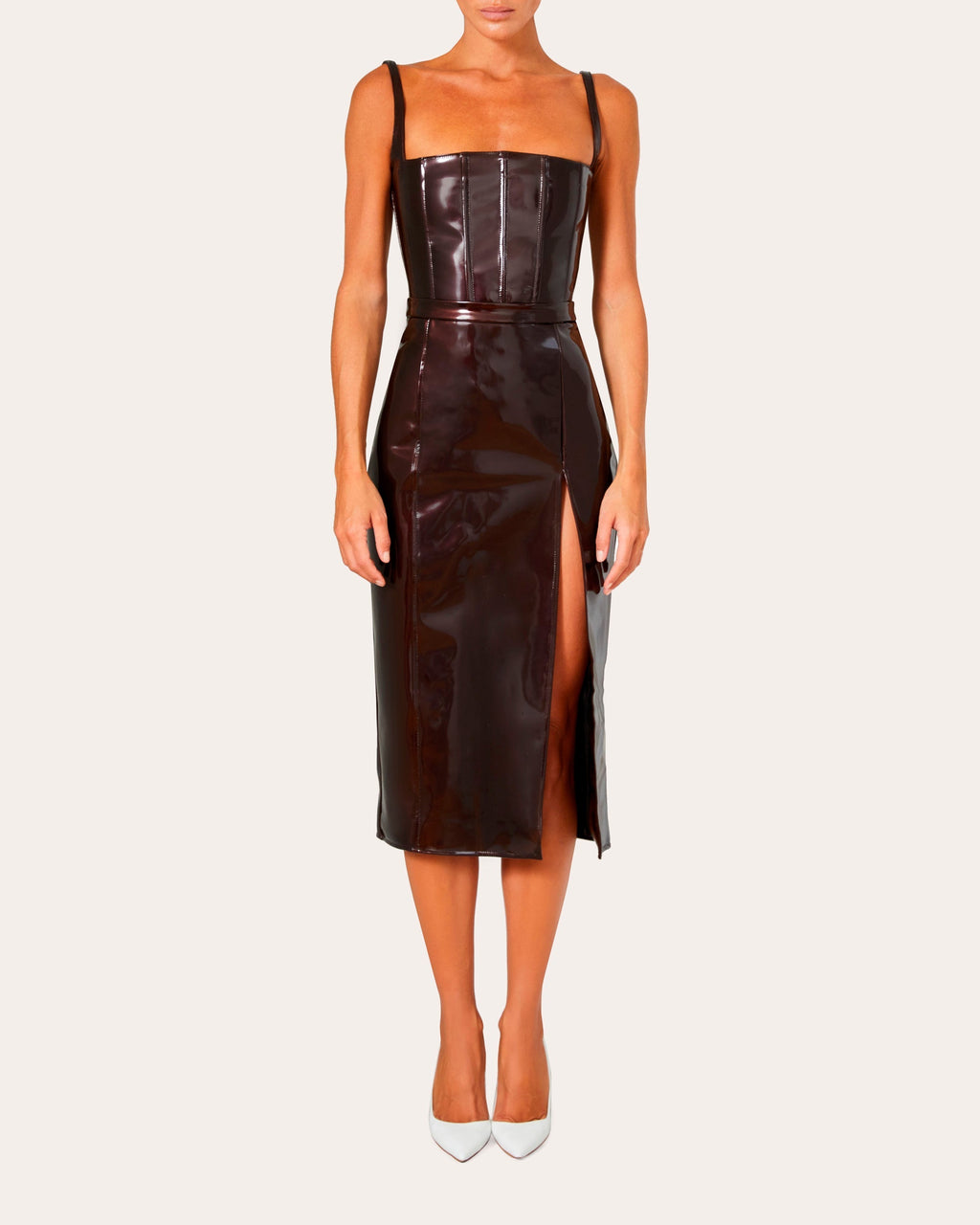 High-Waisted Patent-Vinyl Midi Skirt