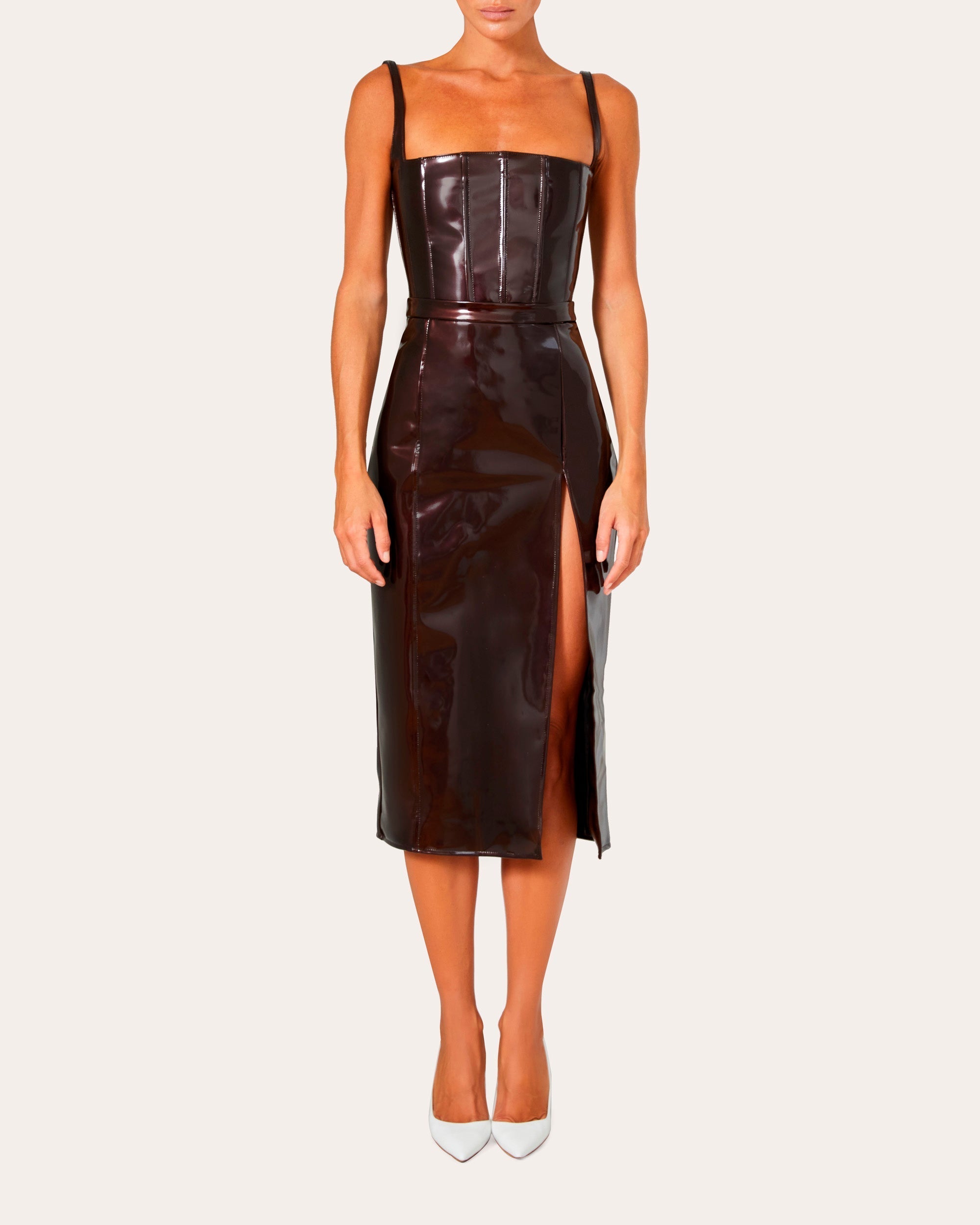 High-Waisted Patent-Vinyl Midi Skirt