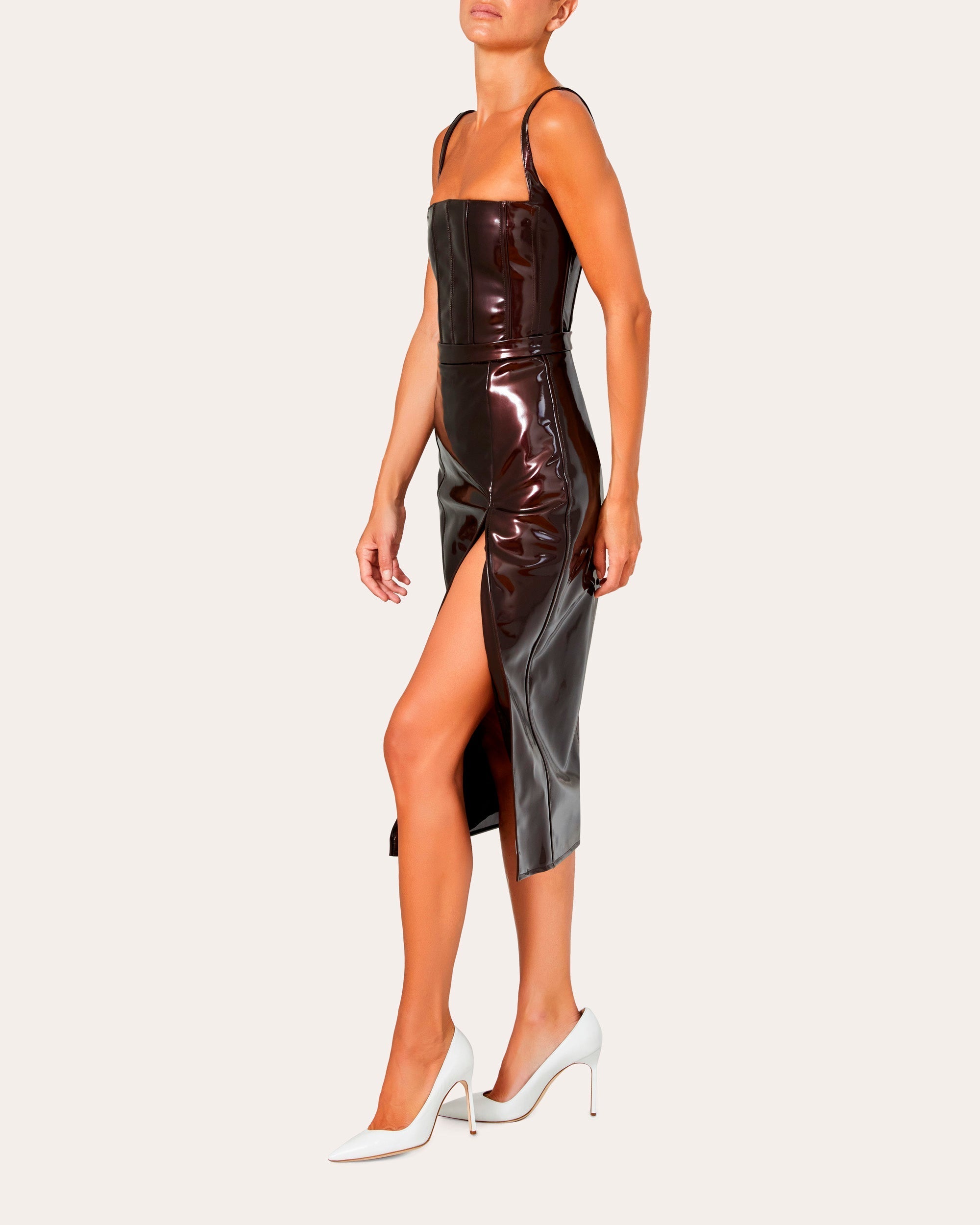 High-Waisted Patent-Vinyl Midi Skirt