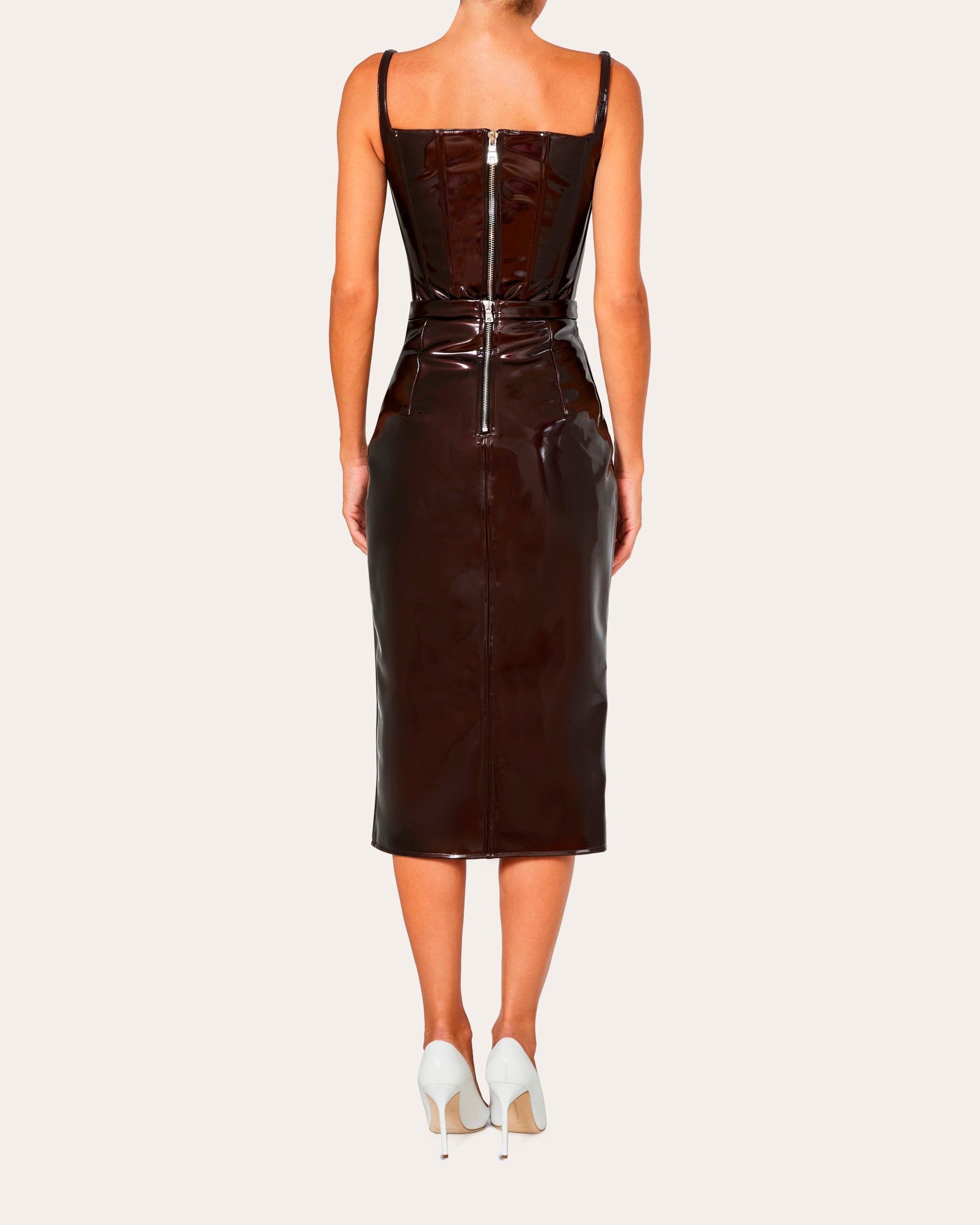 High-Waisted Patent-Vinyl Midi Skirt