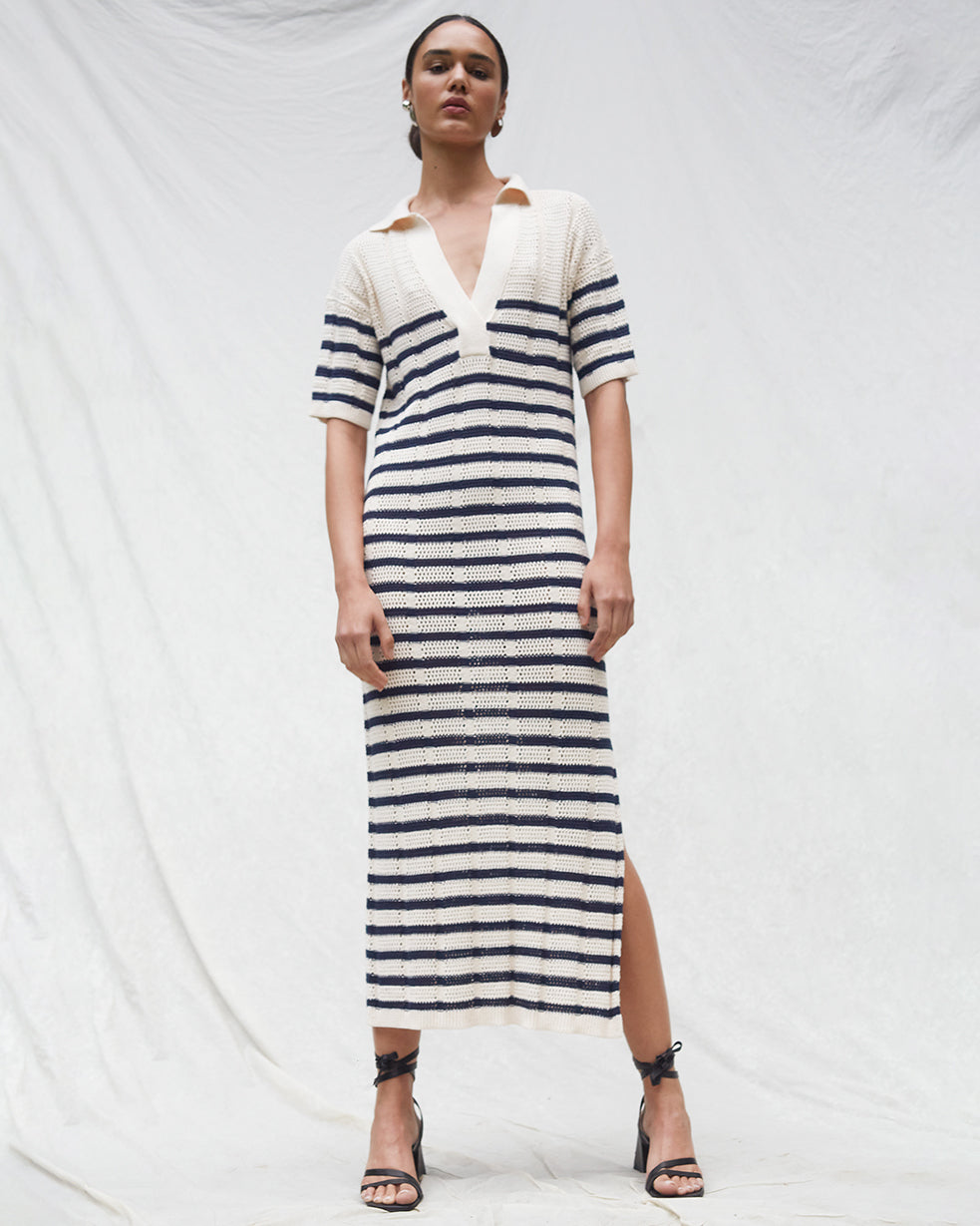 Emmie Stripe Mesh Knit Midi Dress