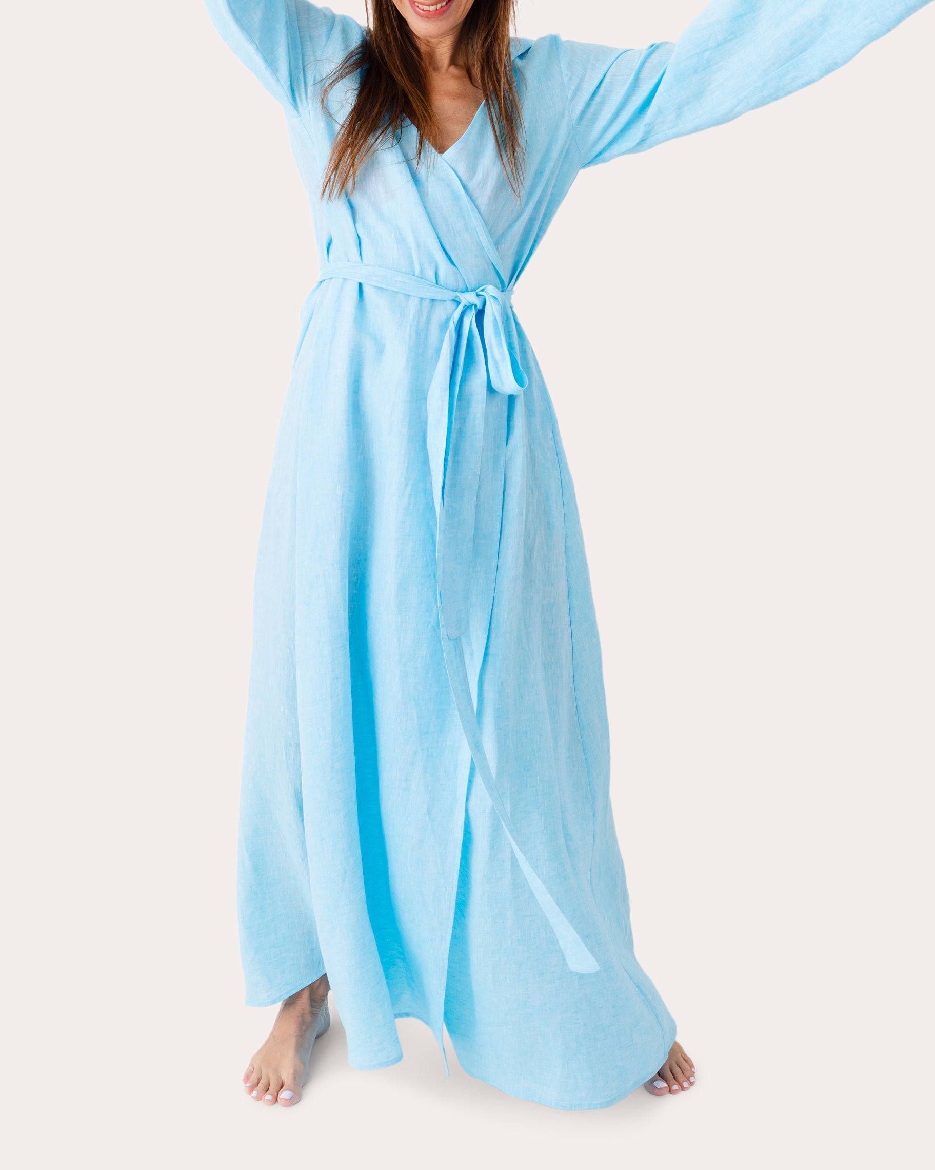 Blue Hooded Linen Kimono