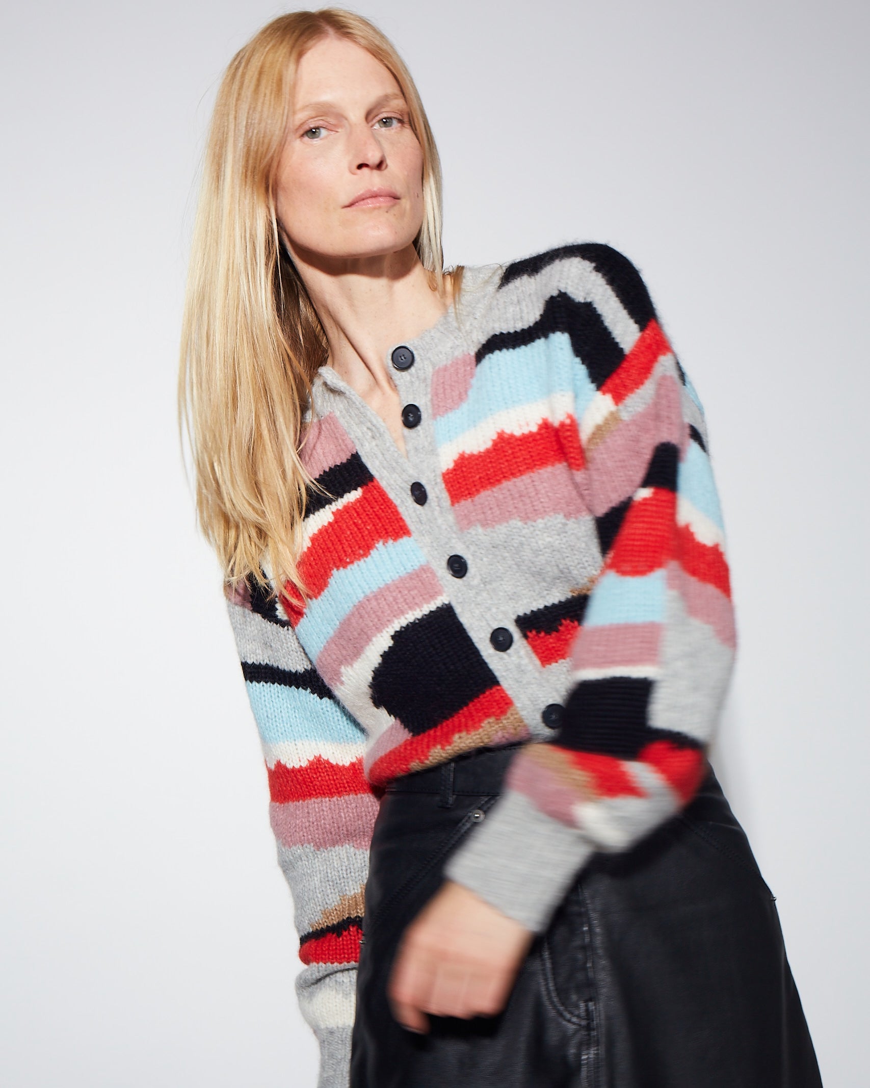 Zaria Cropped Intarsia-Knit Alpaca-Blend Cardigan