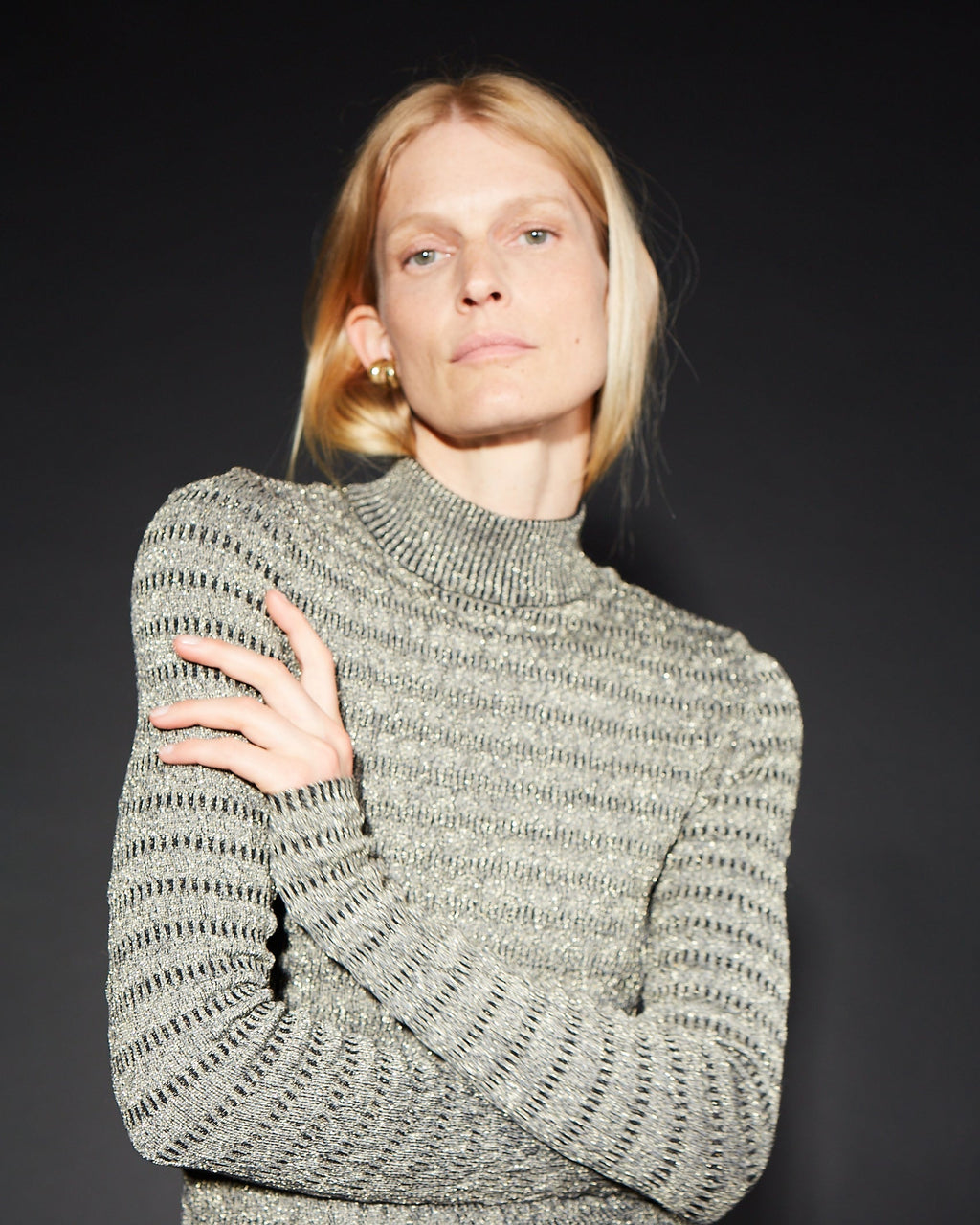 Clara Metallic Seersucker-Knit Sweater