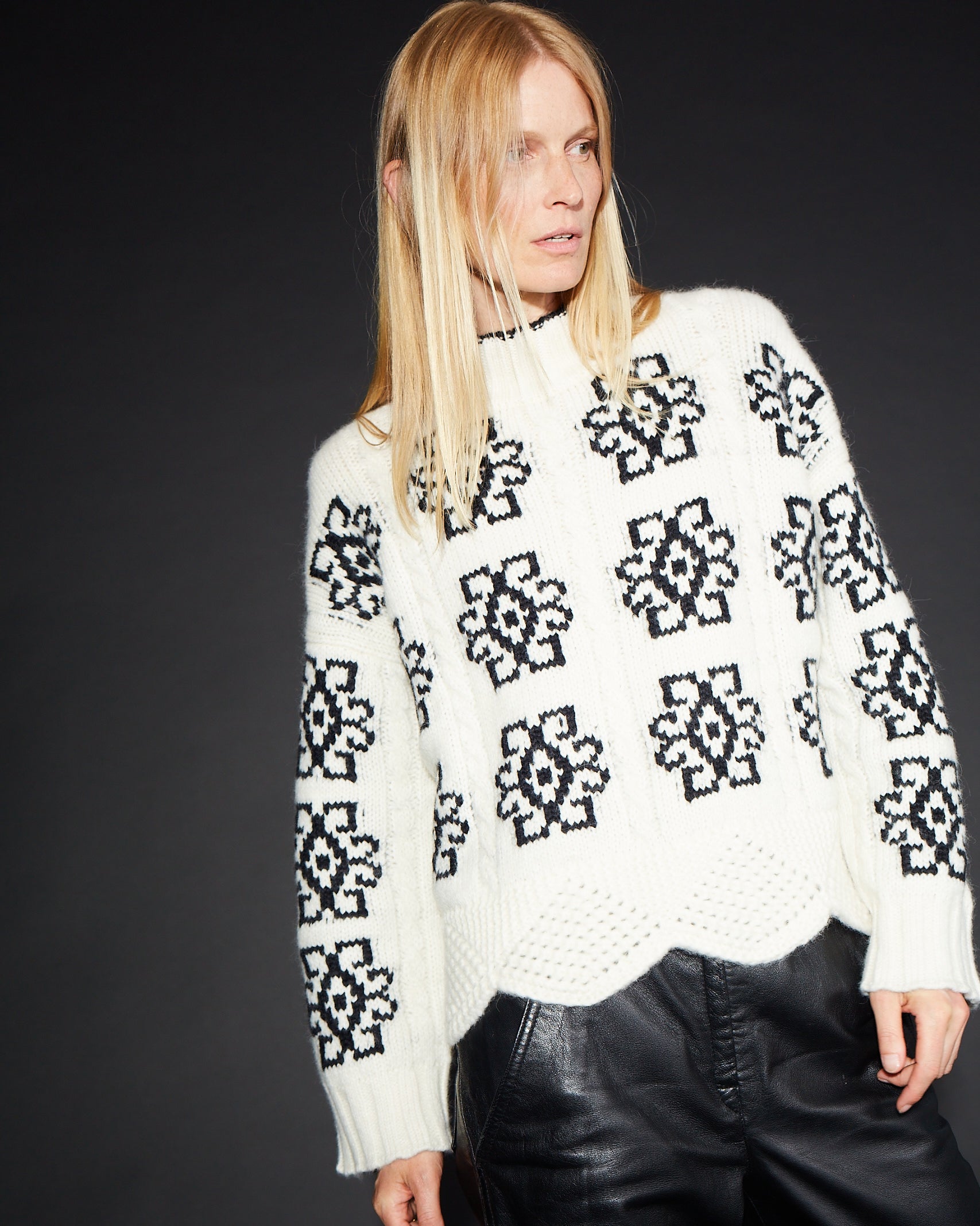 Sienna Scalloped Cable-Knit Alpaca-Blend Sweater