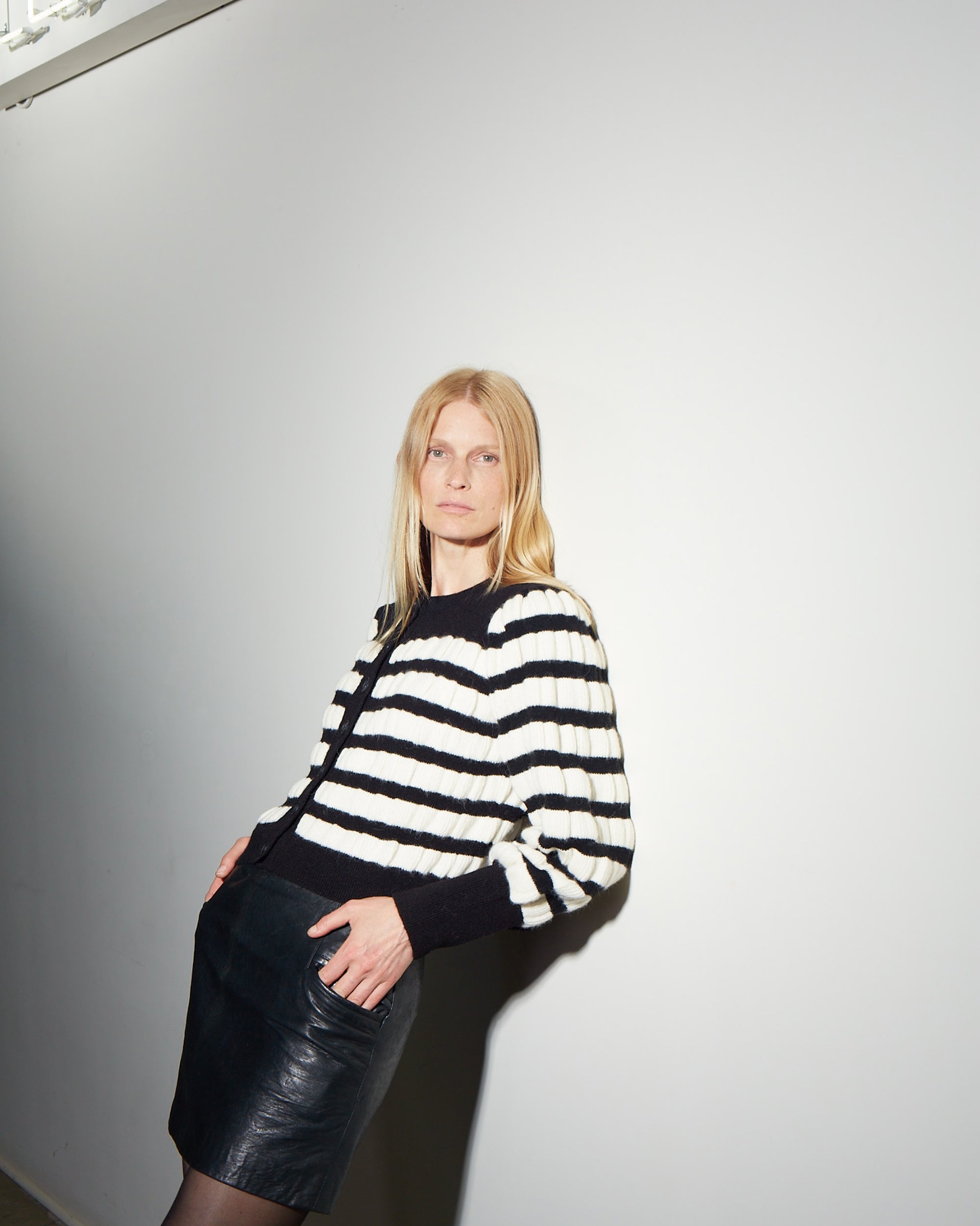 Anna Cropped Seersucker-Knit Alpaca-Blend Cardigan