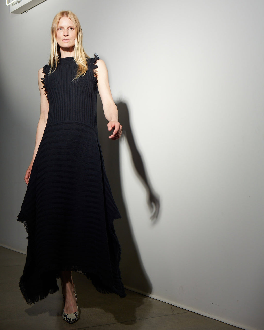 Hanna Asymmetric Fringed Alpaca-Blend Maxi Dress