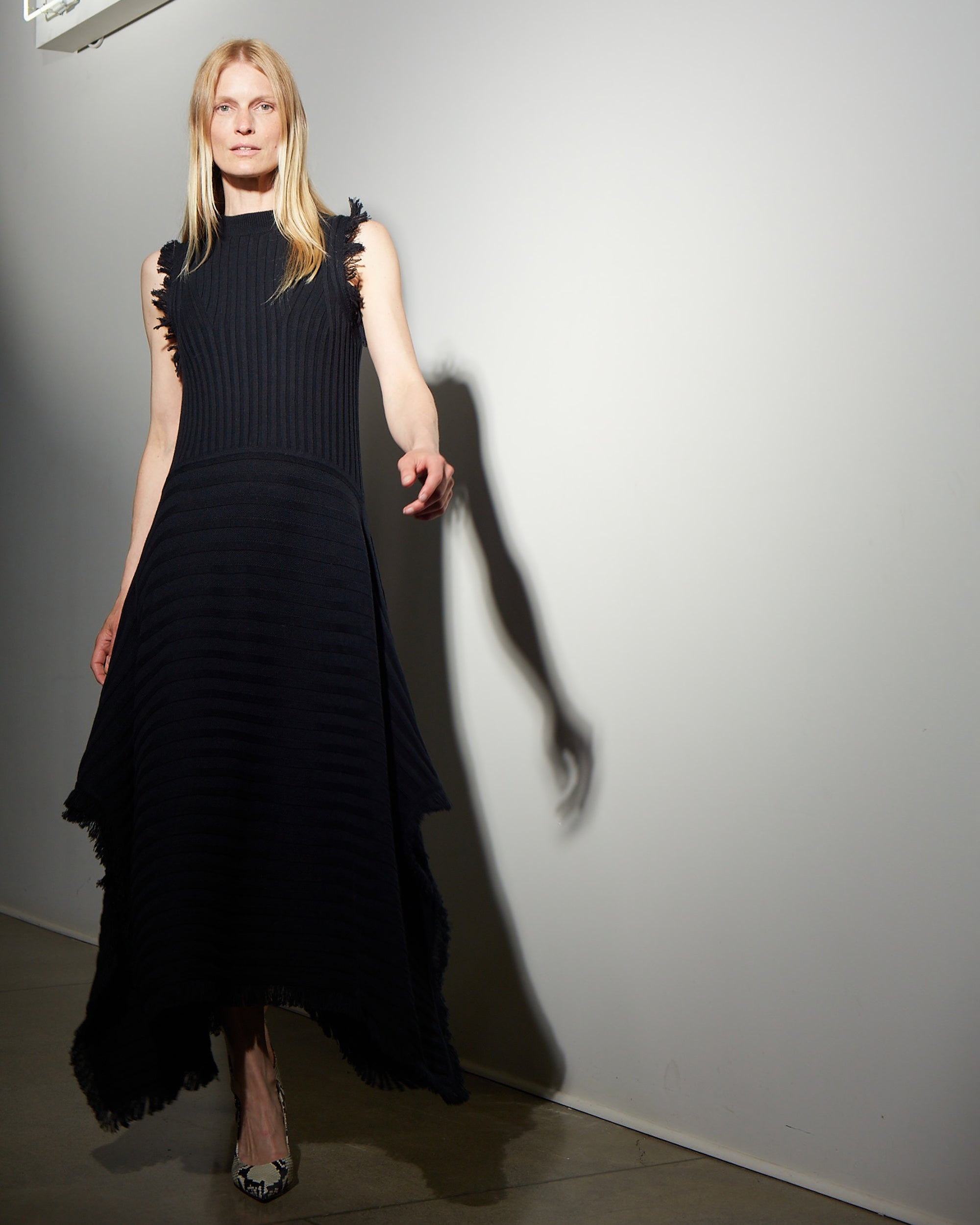 Hanna Asymmetric Fringed Alpaca-Blend Maxi Dress