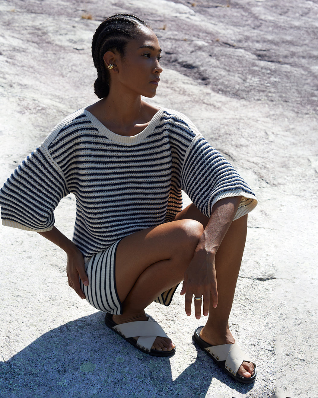 Elena Cropped Striped Cotton Sweater