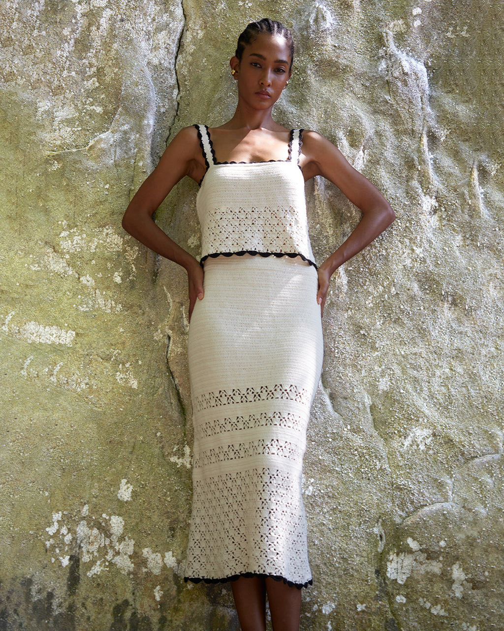 Lucia Cotton Crochet Knit Midi Skirt