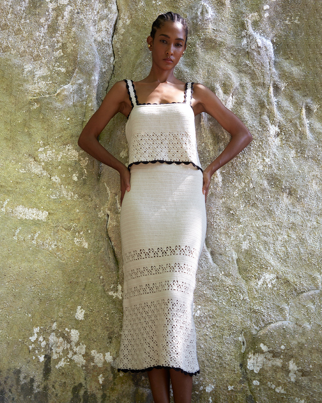 Lucia Cotton Crochet Knit Midi Skirt