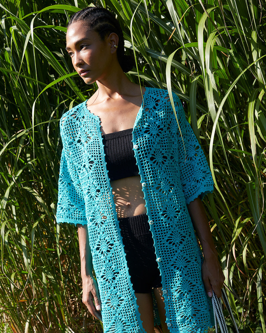 Violet Cotton Crochet Knit Tunic