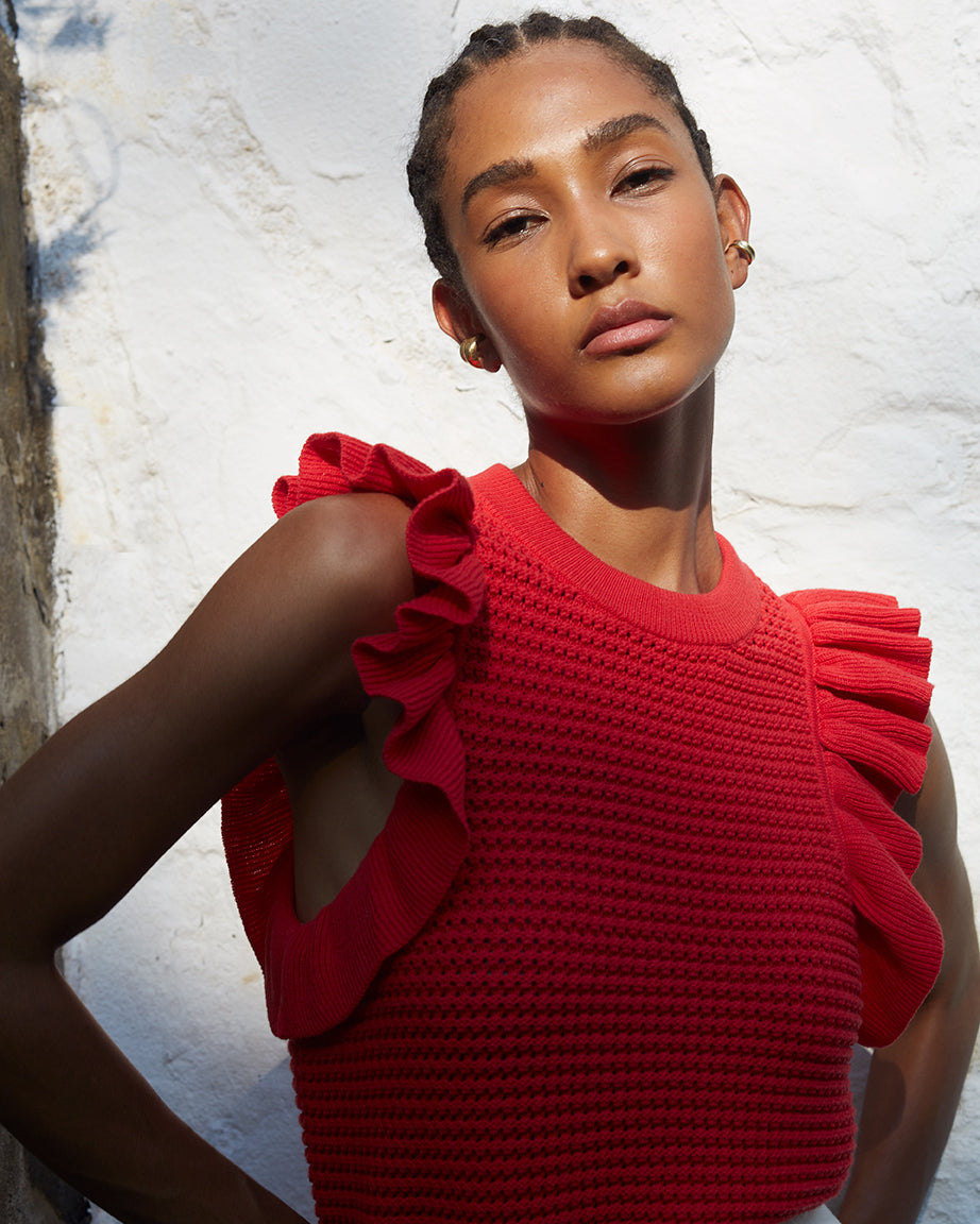 Viola Cropped Ruffle-Trimmed Cotton Top