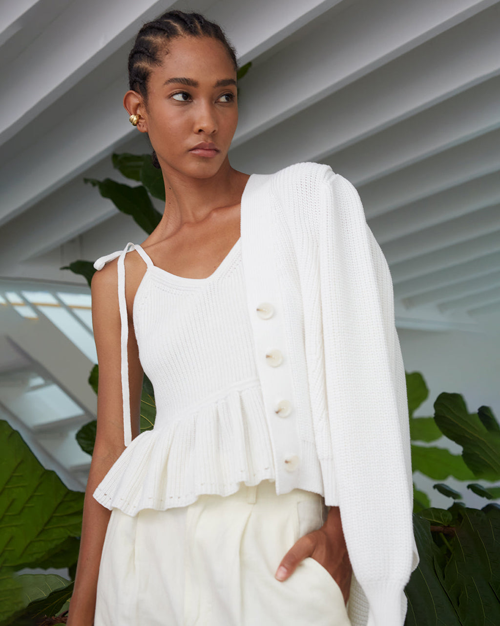 Mali Ribbed Cotton Knit Peplum Top
