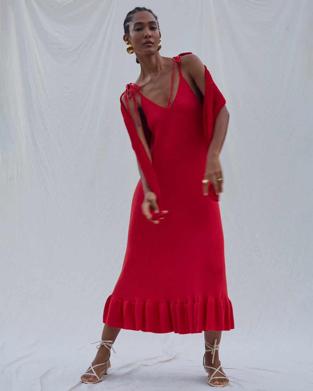 Ceclia Tiered Ribbed Cotton Midi Dress
