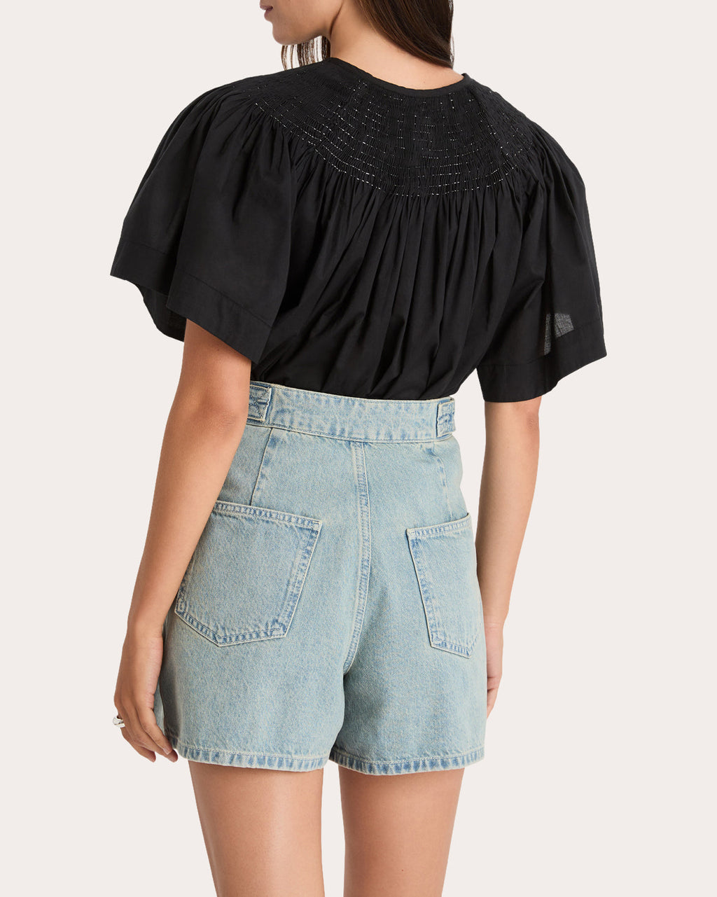 Kay Pleated Wide-Leg Denim Shorts