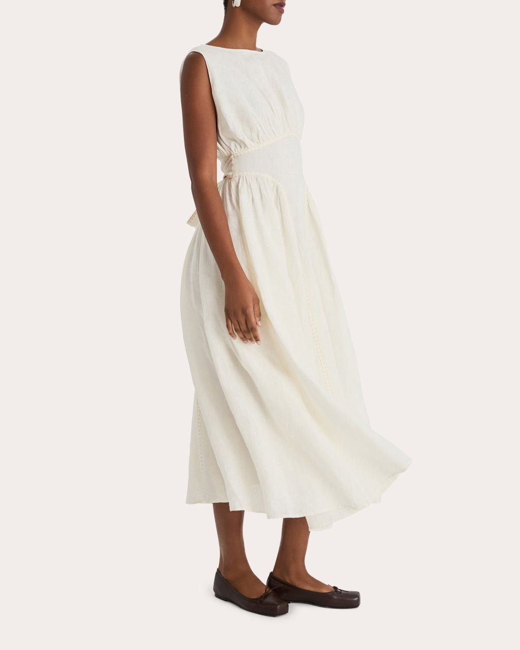 Verena Stitched Linen Sleeveless Midi Dress