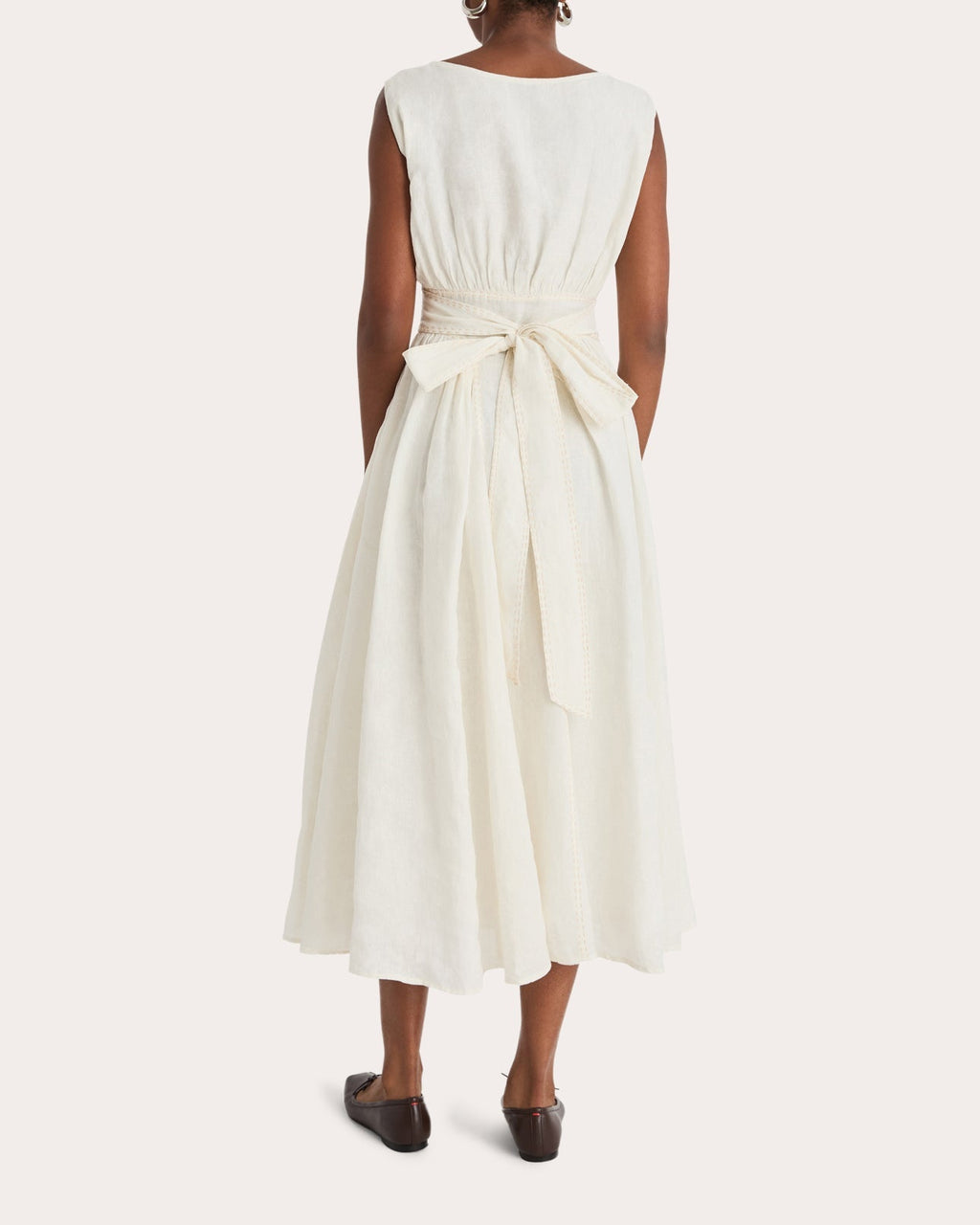 Verena Stitched Linen Sleeveless Midi Dress