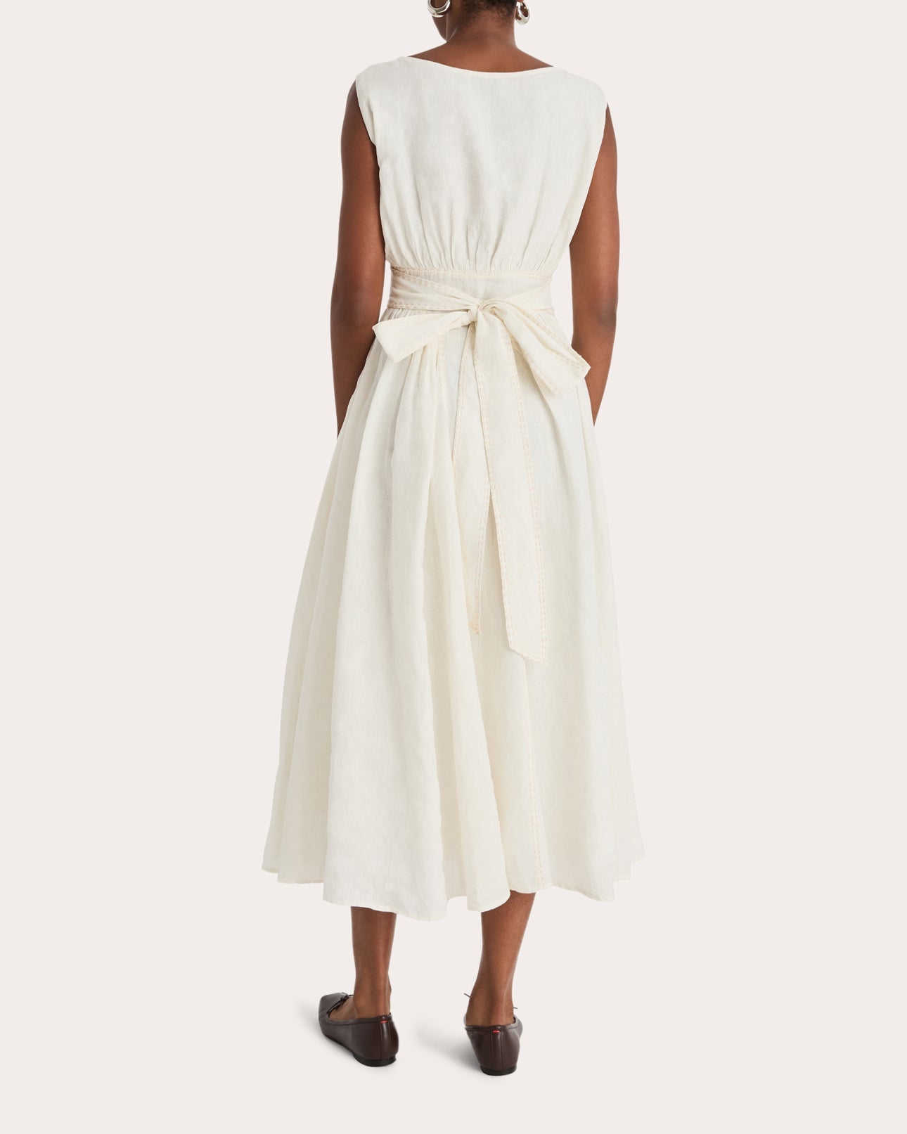 Verena Stitched Linen Sleeveless Midi Dress