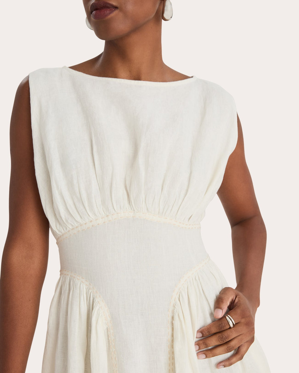 Verena Stitched Linen Sleeveless Midi Dress