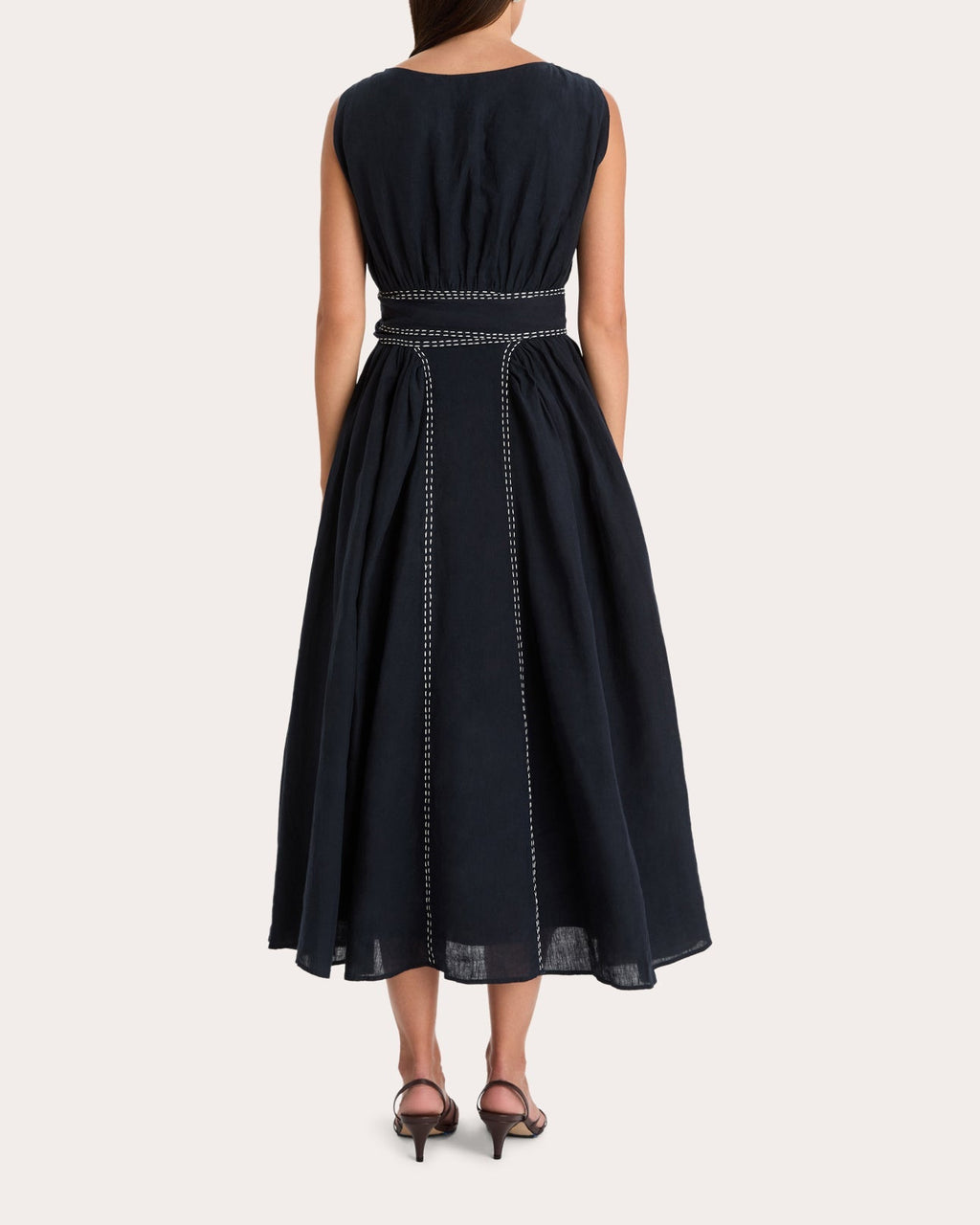 Verena Stitched Linen Sleeveless Midi Dress