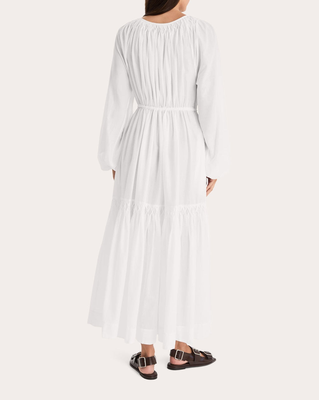 Allegra Cotton Voile Smocked Button-Up Midi Dress