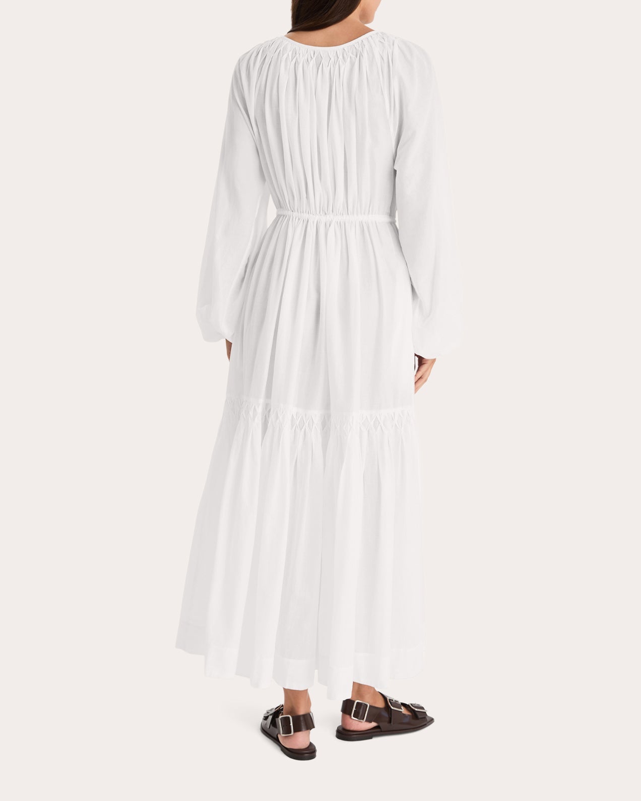 Allegra Cotton Voile Smocked Button-Up Midi Dress