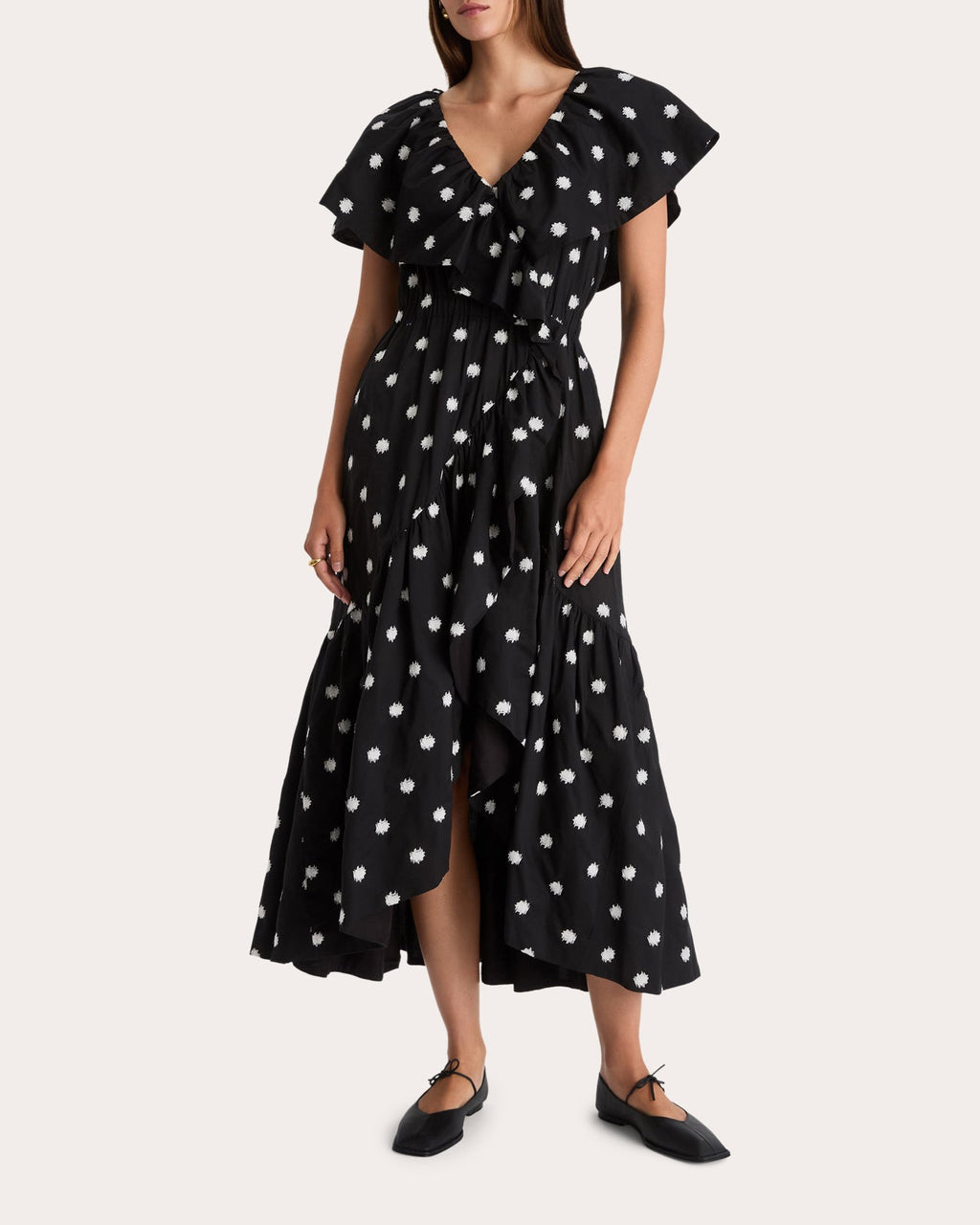 Loris Embroidered Cotton Voile Ruffle High-Low Dress