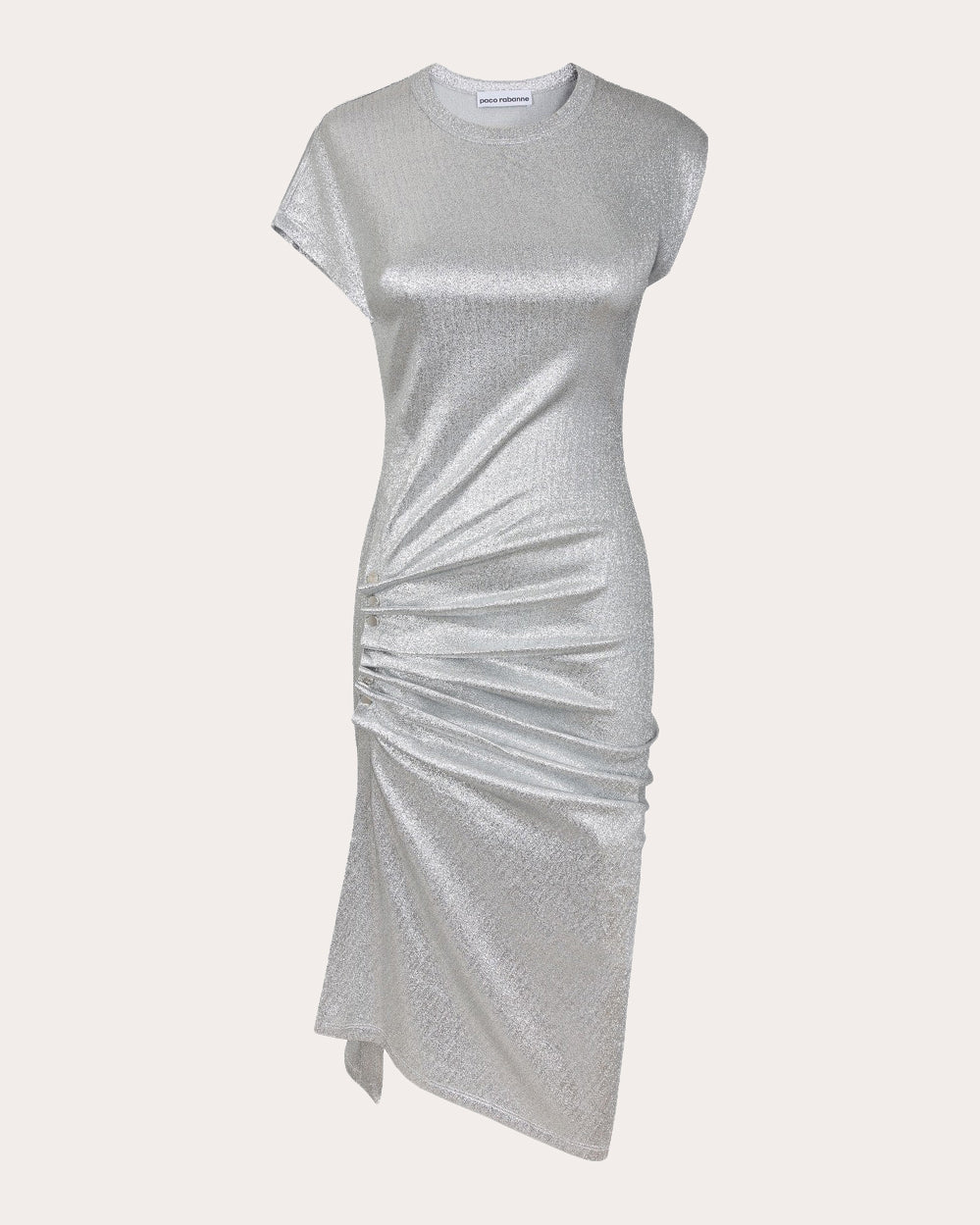 Gathered Embellished Metallic-Jersey Midi Dress