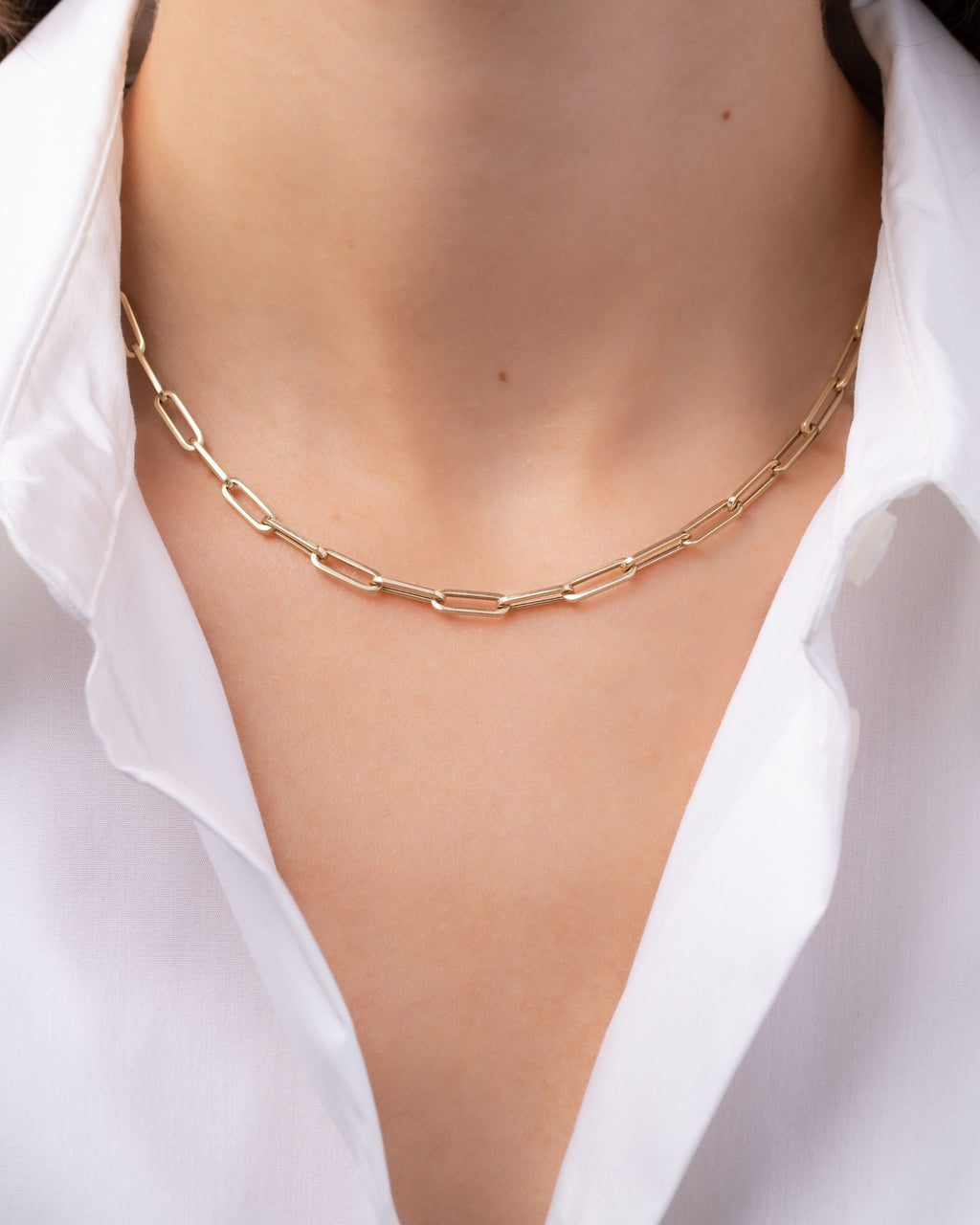 Large 14K Gold Paperclip Chain Necklace