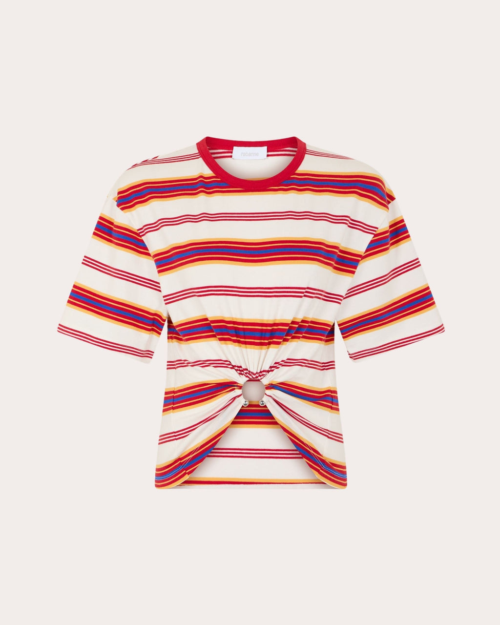 Cropped Gathered Striped Cotton Jersey T-Shirt