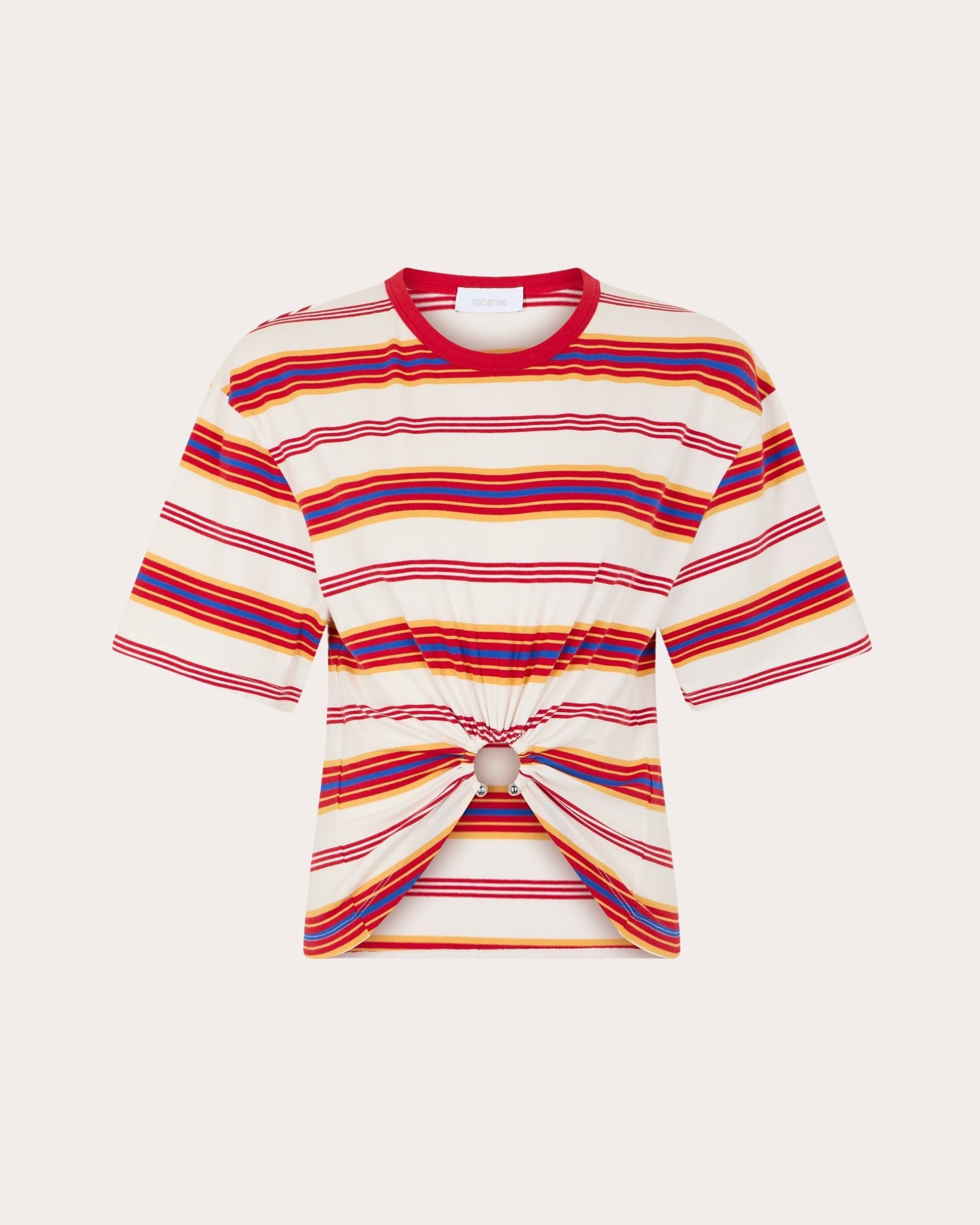 Cropped Gathered Striped Cotton Jersey T-Shirt