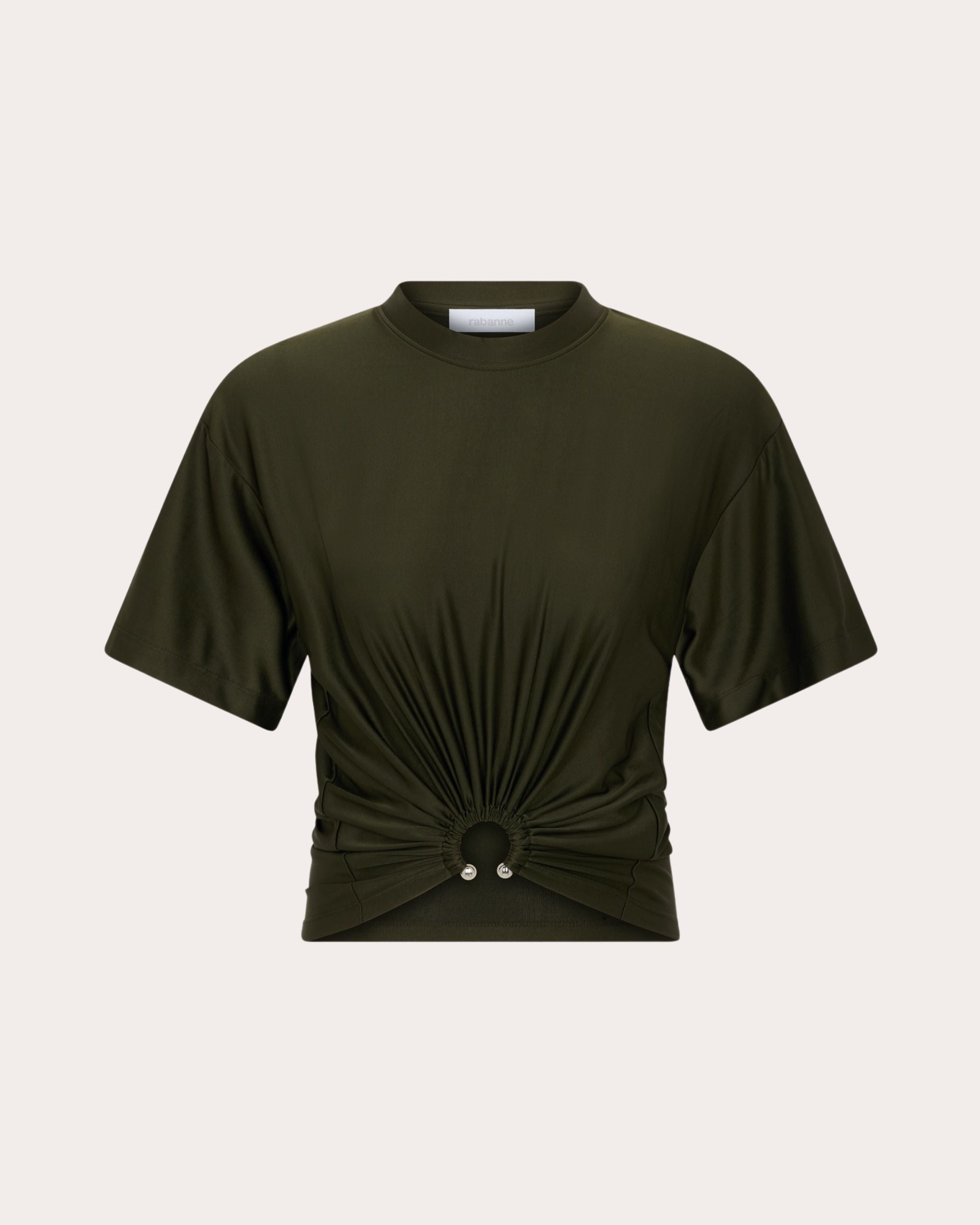 Cropped Gathered Satin Jersey Top