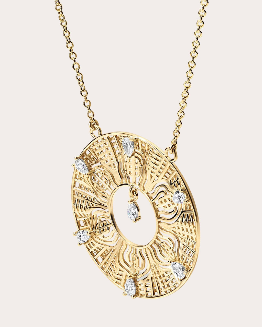 963Hz Frequency 14K Gold Diamond Pendant Necklace