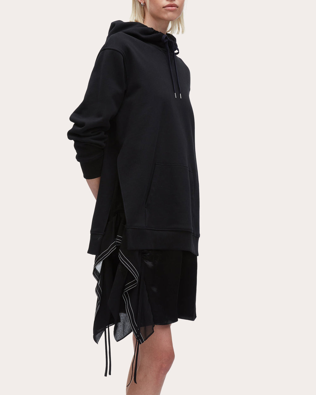 Hooded Layered Satin and Chiffon Trimmed Mini Dress