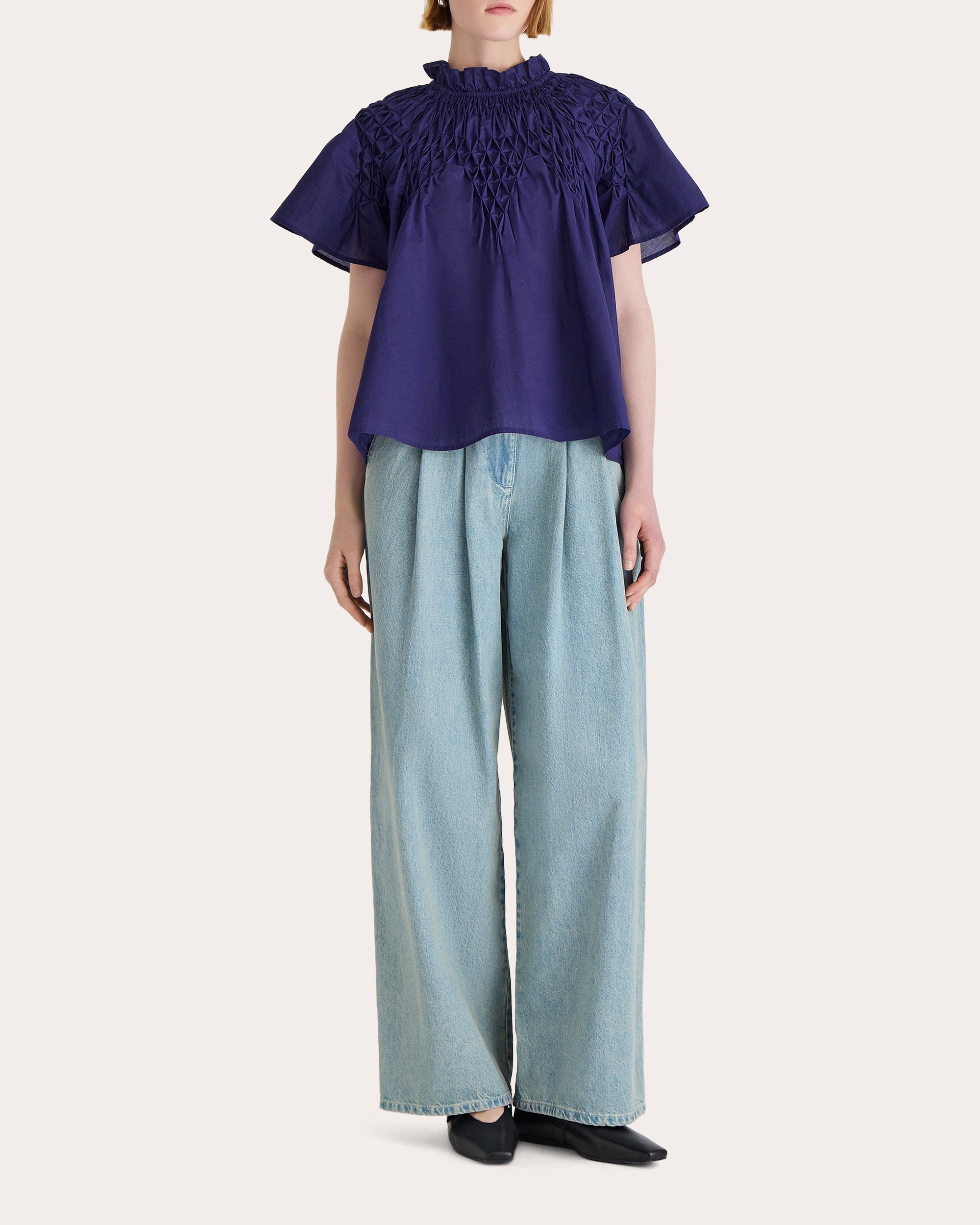 Bejart Ruffle-Trimmed Smocked Cotton Top