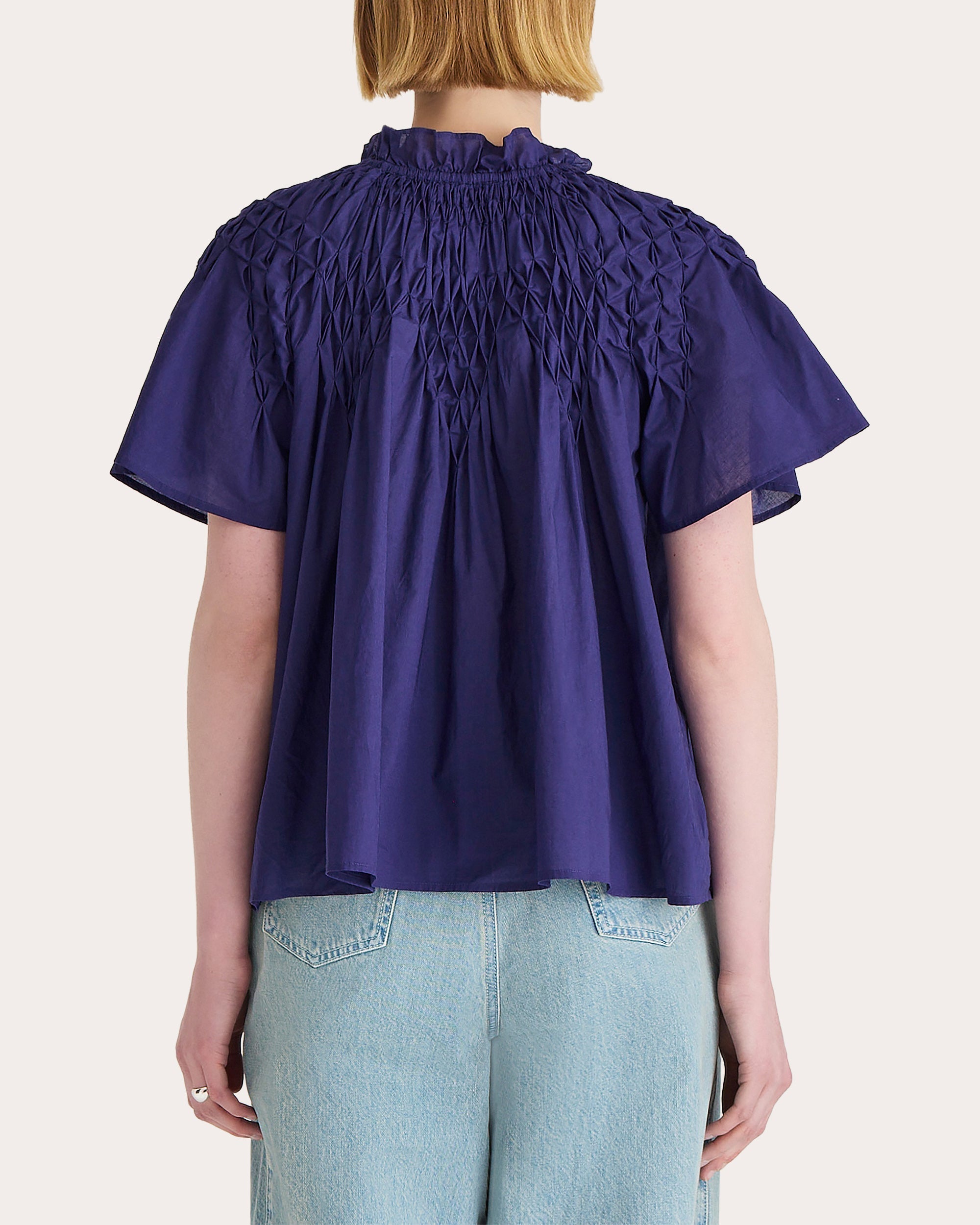 Bejart Ruffle-Trimmed Smocked Cotton Top