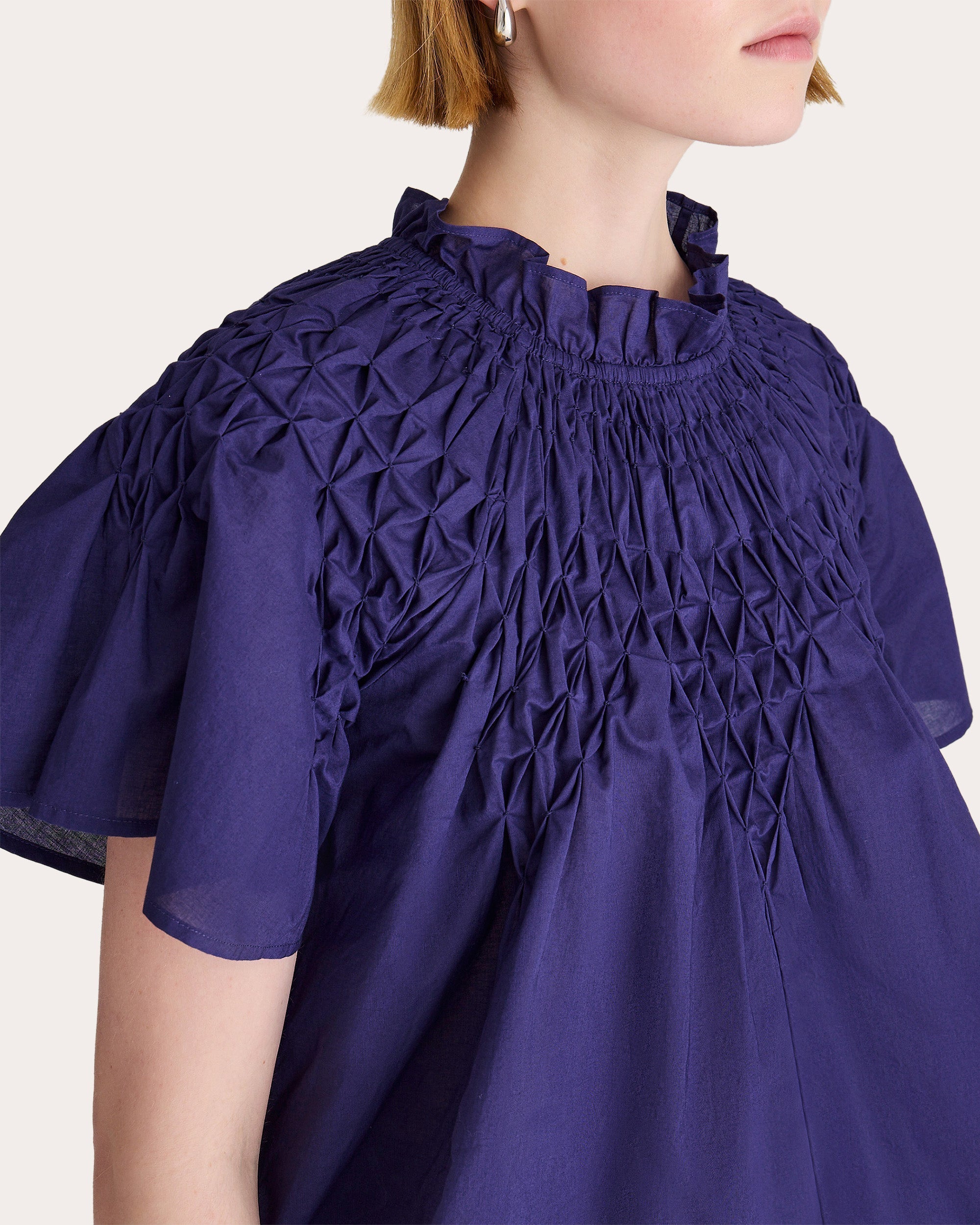 Bejart Ruffle-Trimmed Smocked Cotton Top