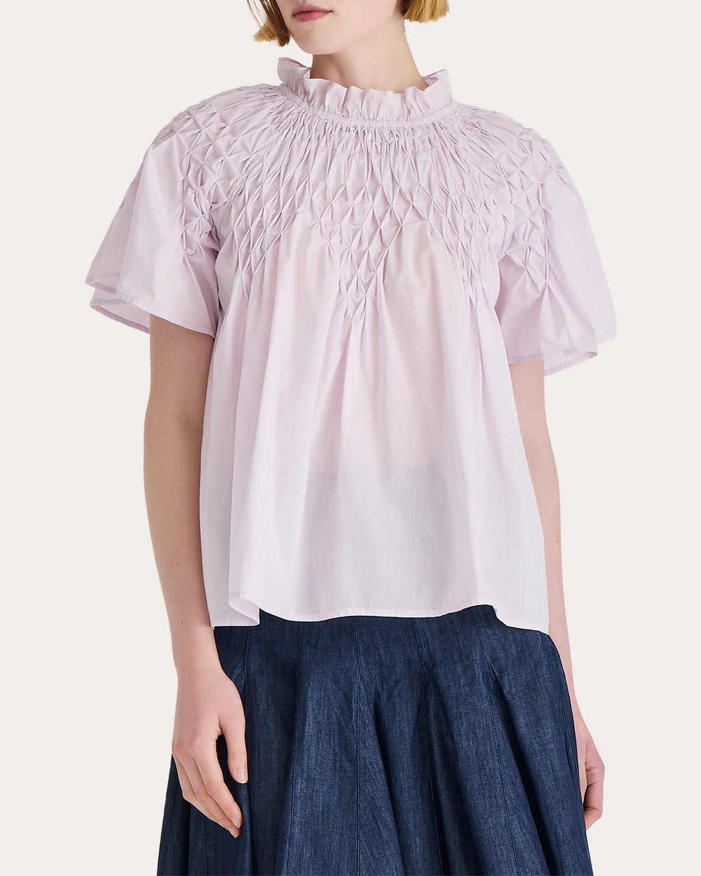 Bejart Ruffle-Trimmed Smocked Cotton Top