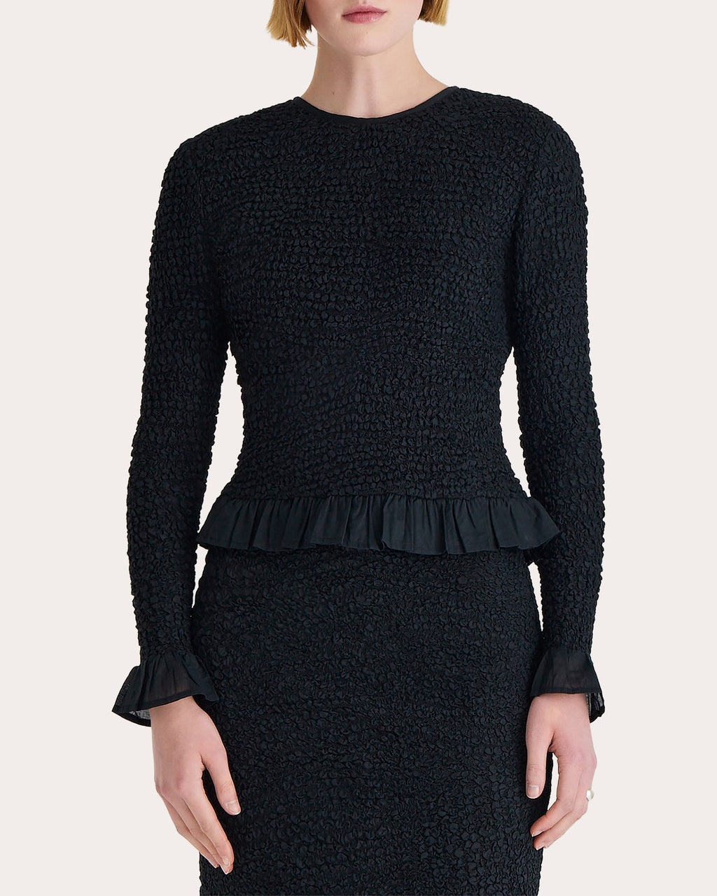 Verdure Ruffle Trimmed Smocked Voile Top