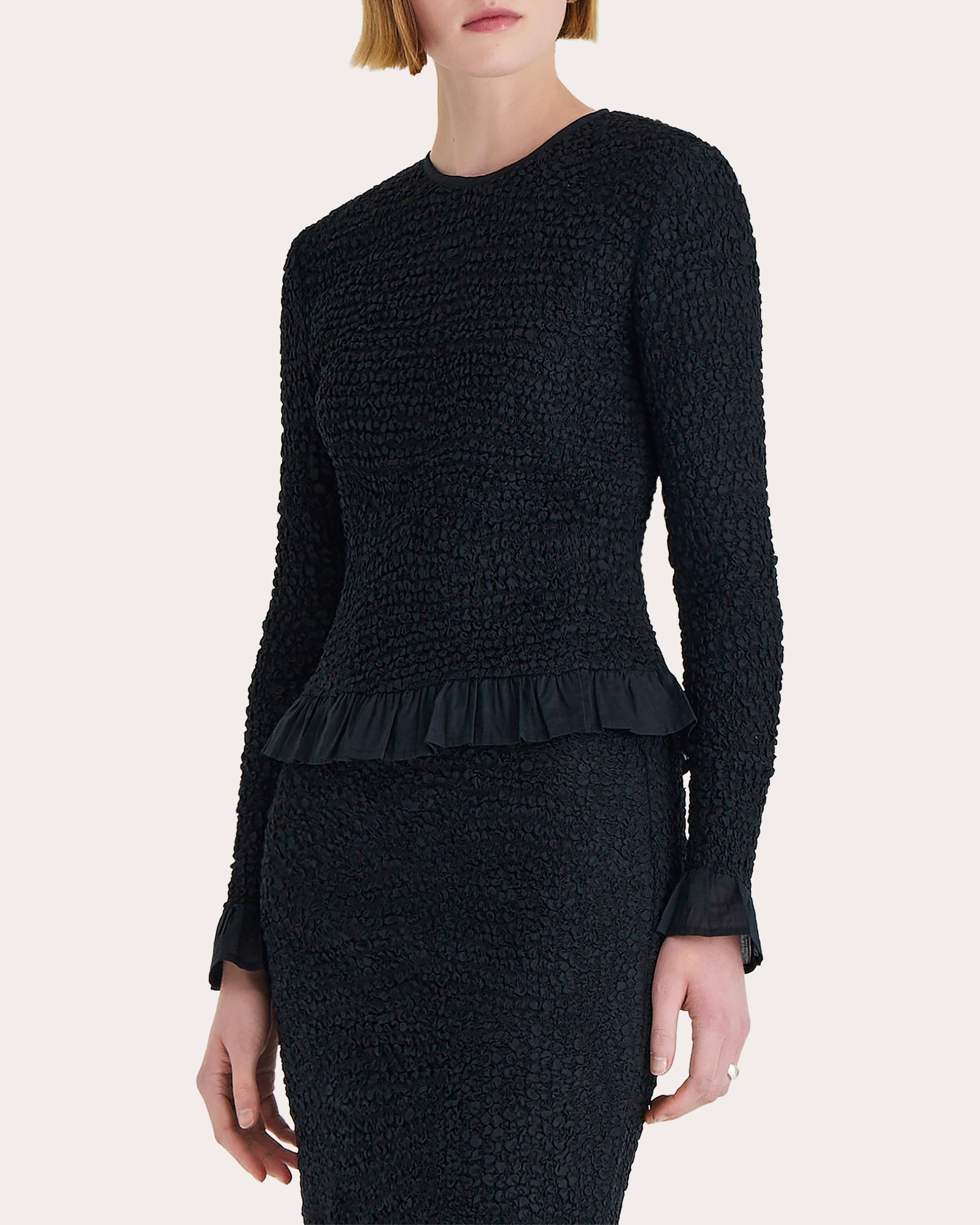 Verdure Ruffle Trimmed Smocked Voile Top