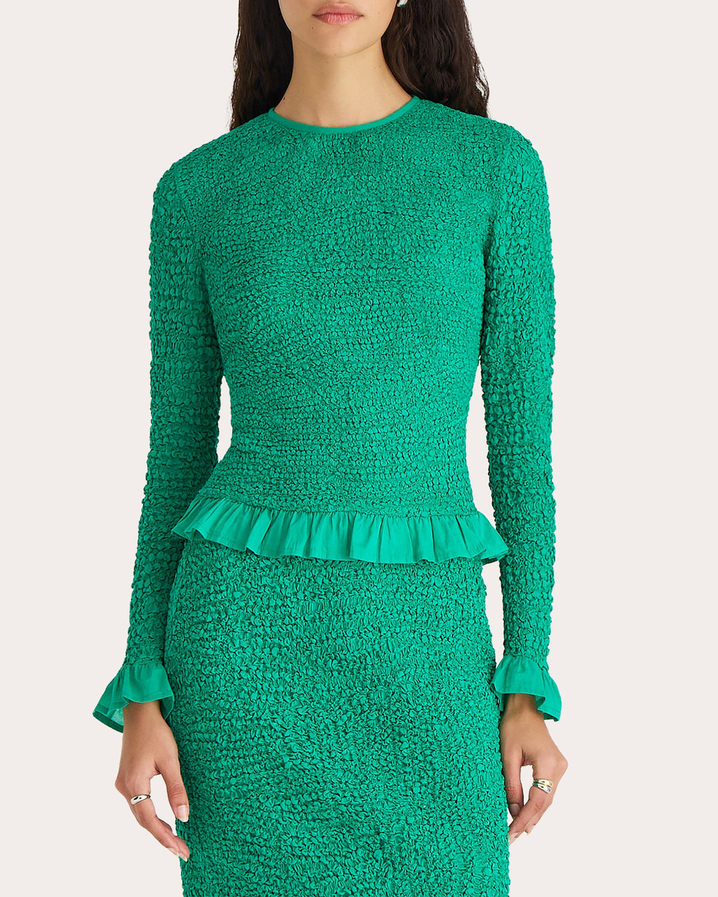 Verdure Ruffle Trimmed Smocked Voile Top
