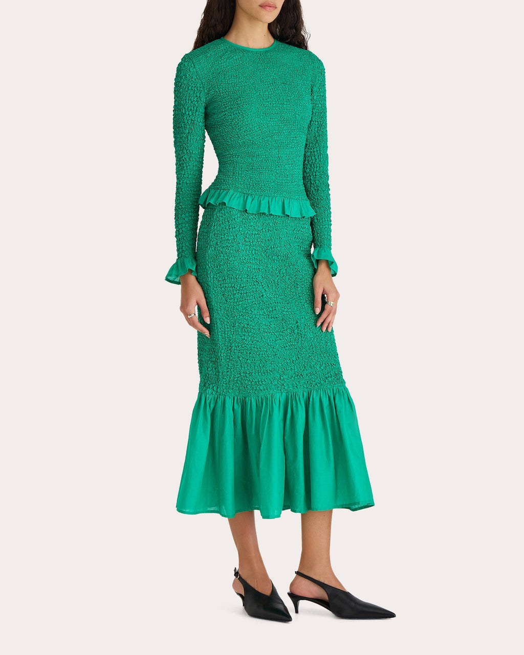 Verdure Ruffle Trimmed Smocked Voile Top