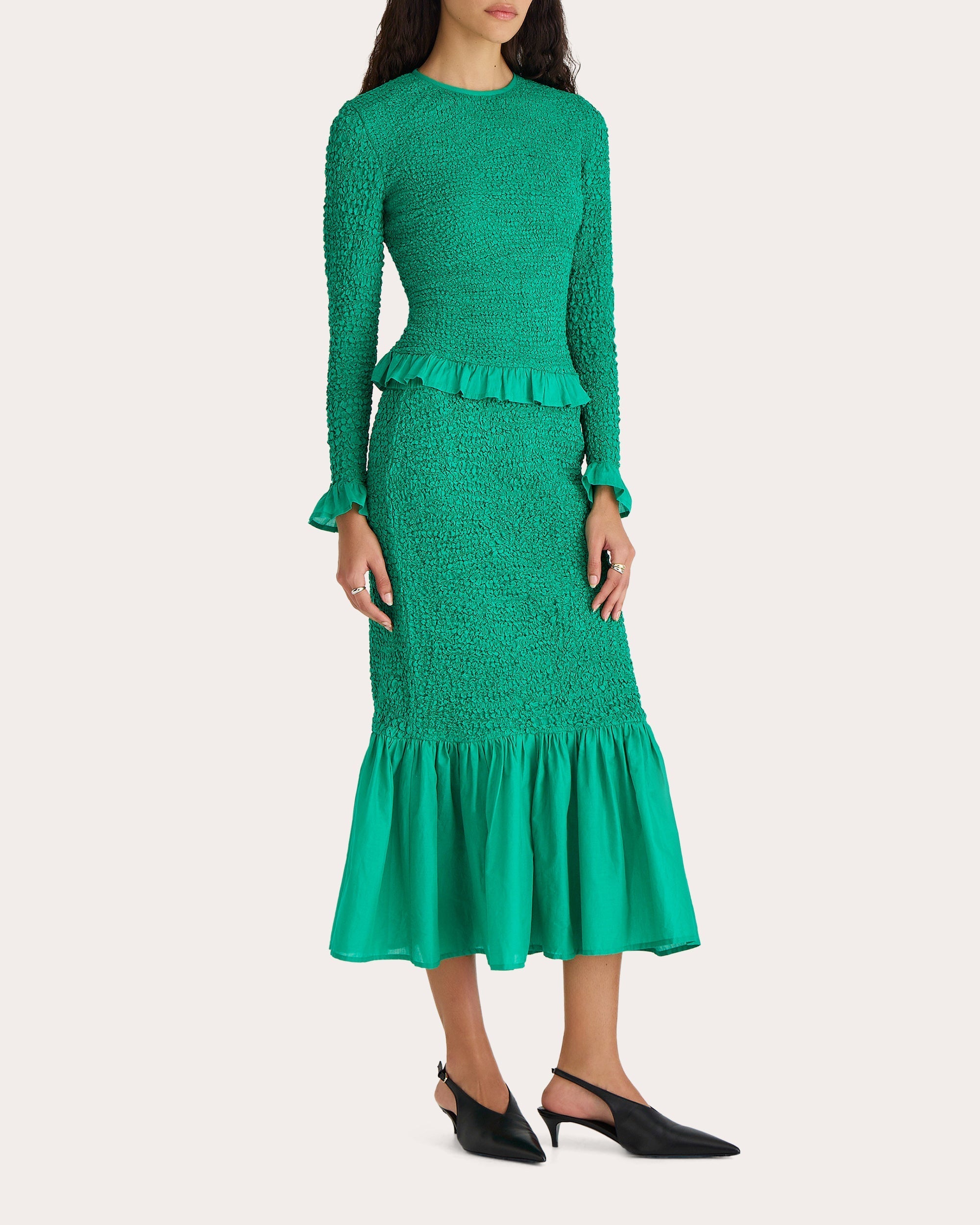Verdure Ruffle Trimmed Smocked Voile Top