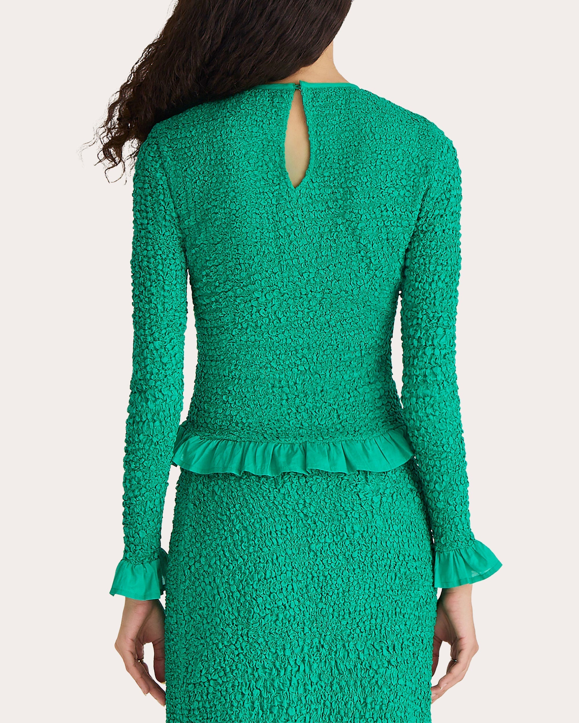 Verdure Ruffle Trimmed Smocked Voile Top