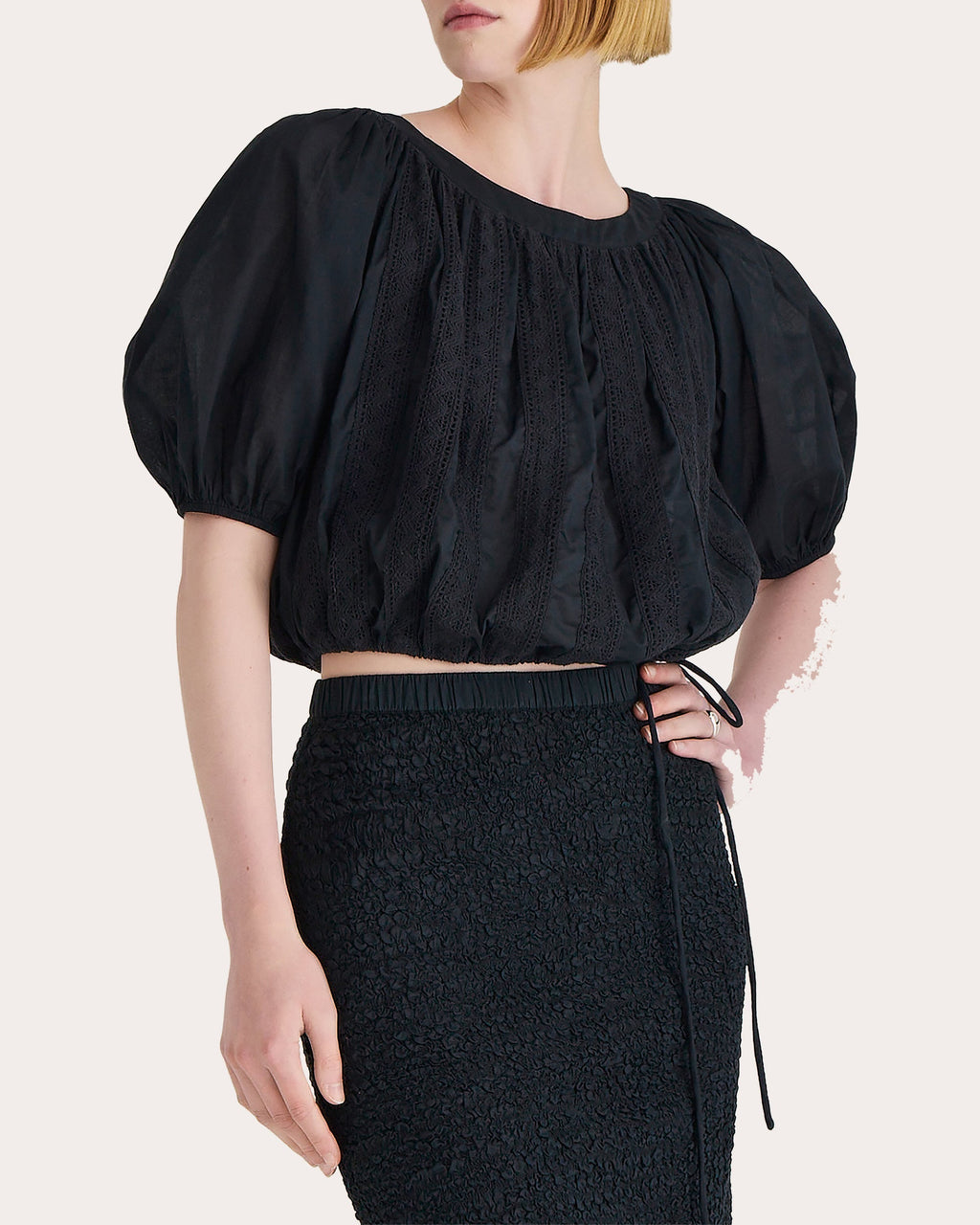 Kailua Gathered Lace-Trimmed Cotton Voile Top